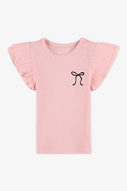 Chandail M/courtes frill stretch - Enfant fille && ROSE