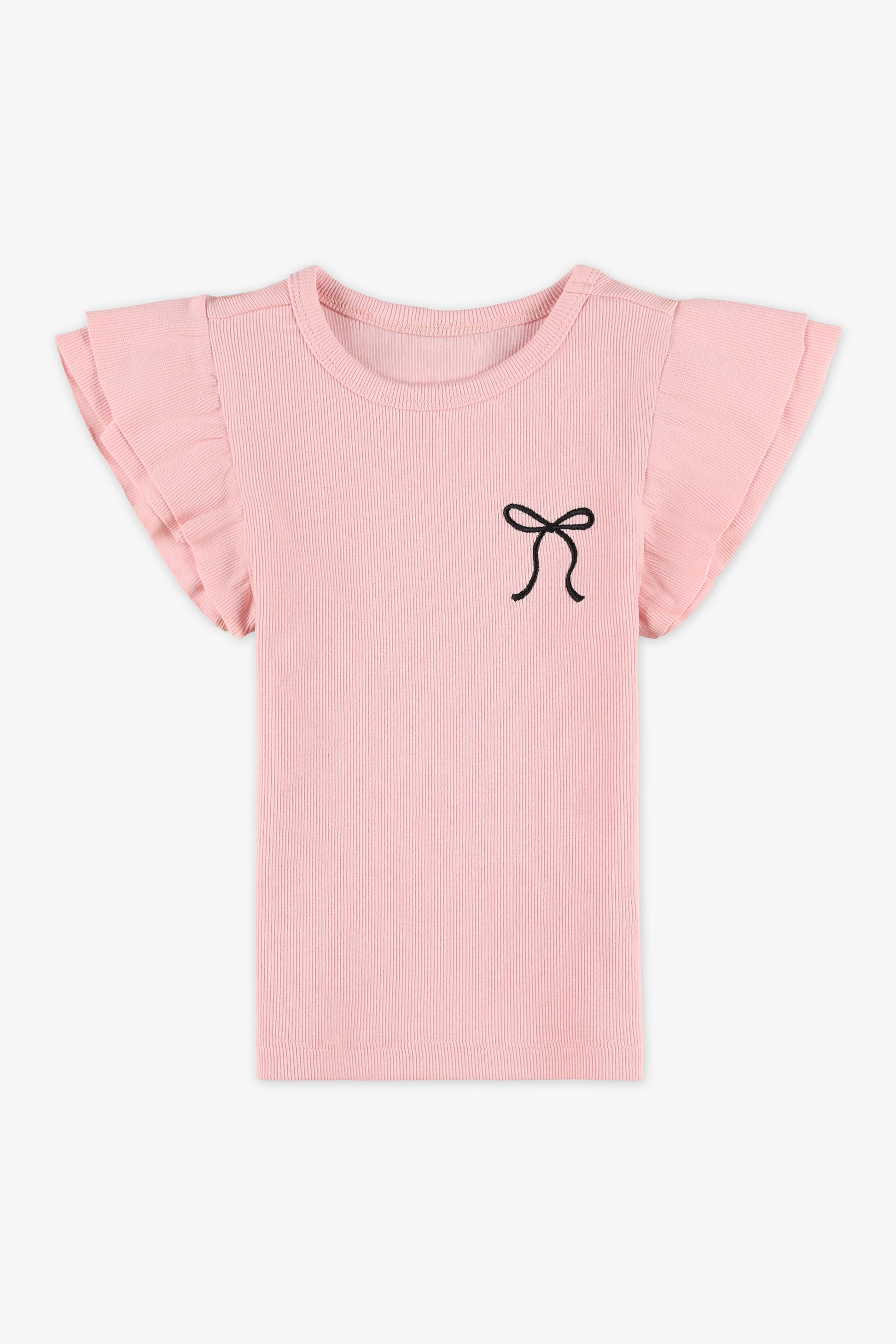 Chandail M/courtes frill stretch - Enfant fille && ROSE