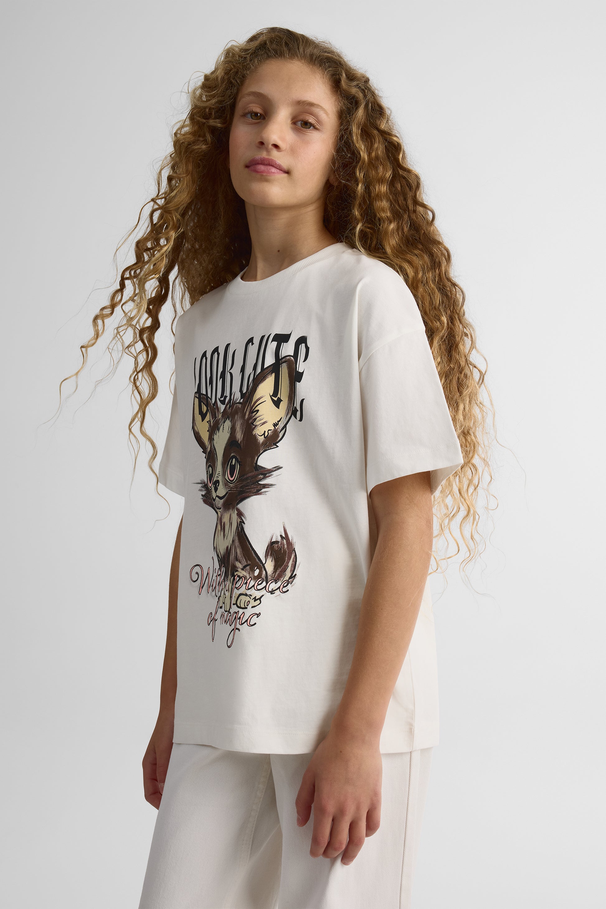 Chandail oversize M/courtes col rond – Ado fille && BLANC CASSÉ