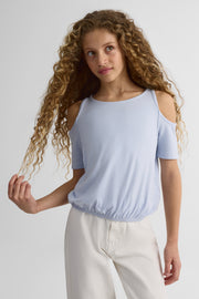 Chandail épaules dégagées en heavy rayon - Enfant fille && BLEU