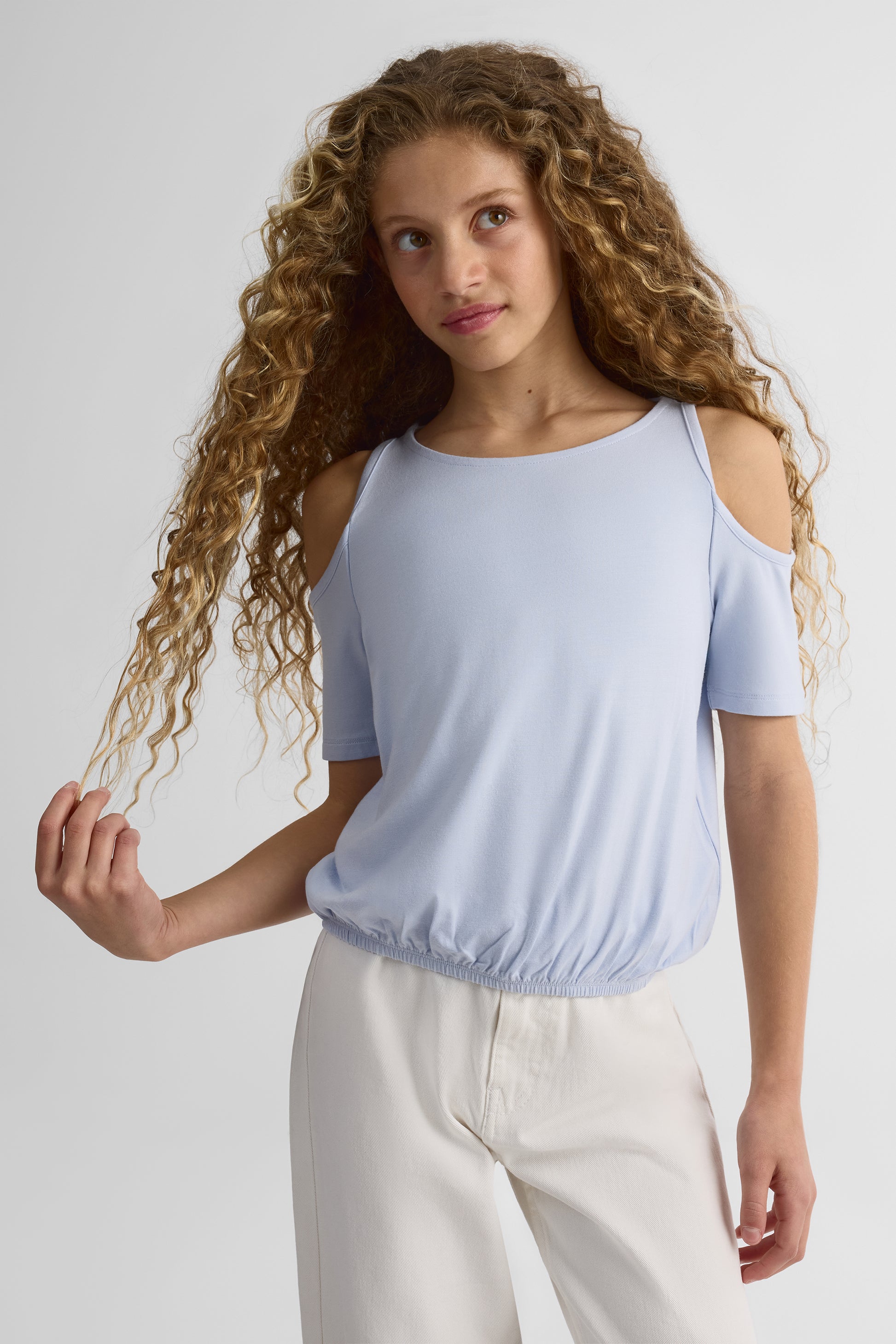 Chandail épaules dégagées en heavy rayon - Enfant fille && BLEU