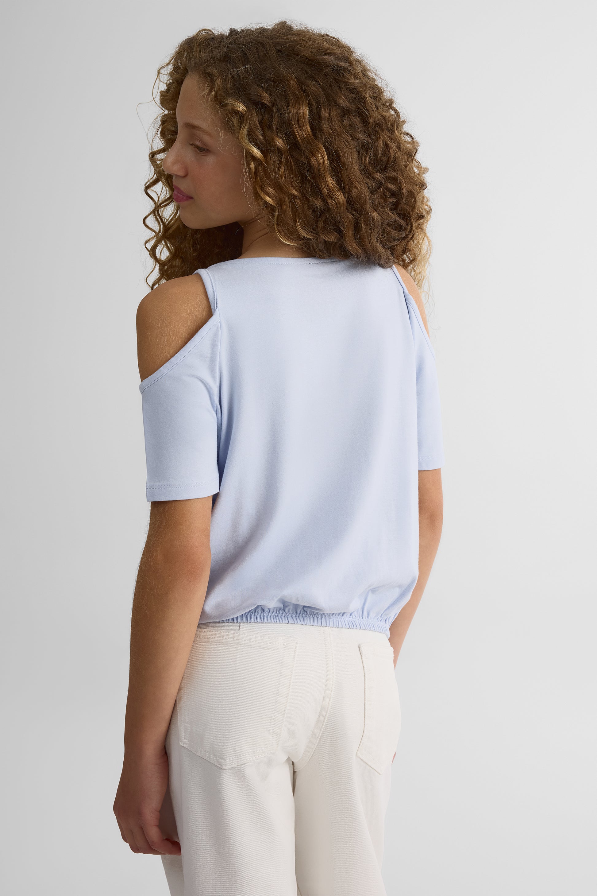 Chandail épaules dégagées en heavy rayon - Enfant fille && BLEU