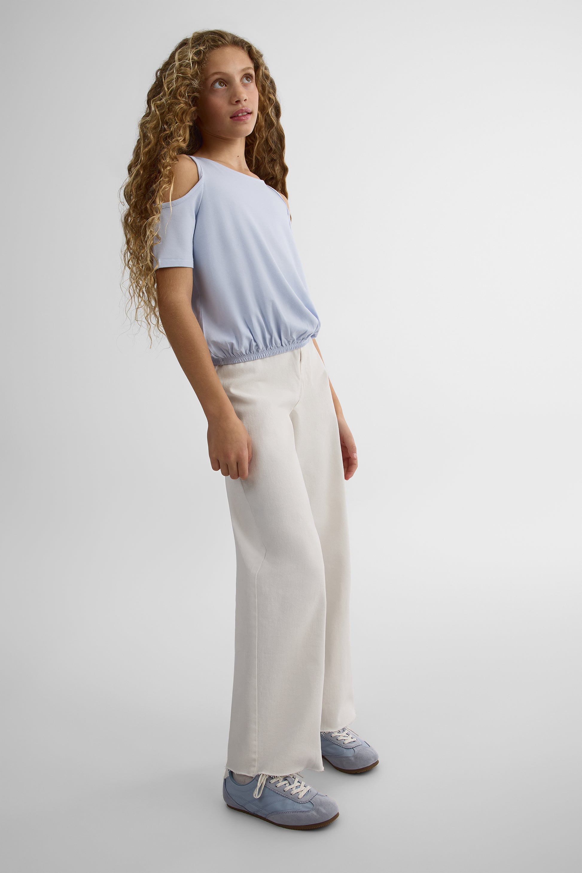 Chandail épaules dégagées en heavy rayon - Enfant fille && BLEU