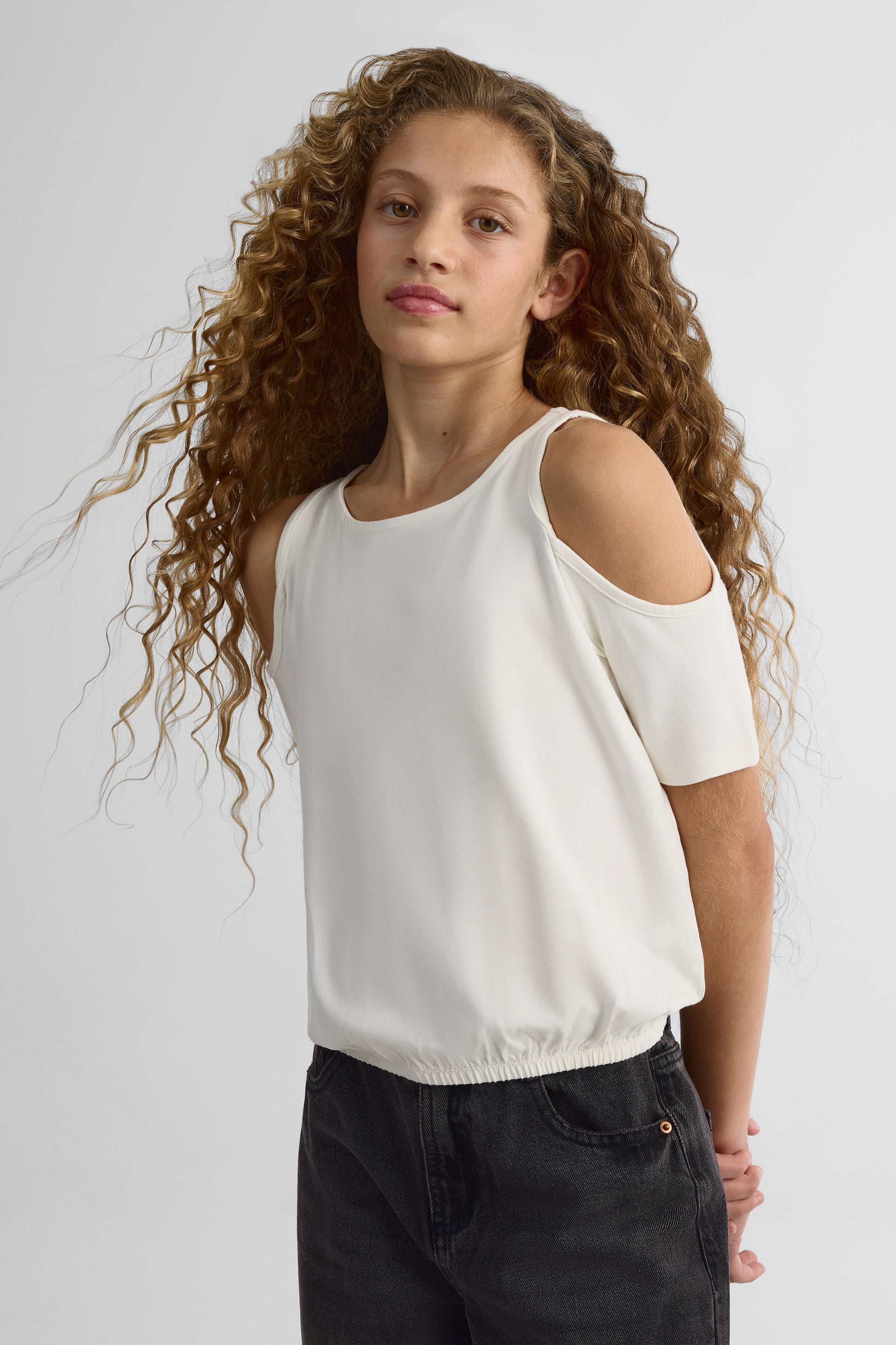 Chandail épaules dégagées en heavy rayon - Enfant fille && BLANC CASSÉ