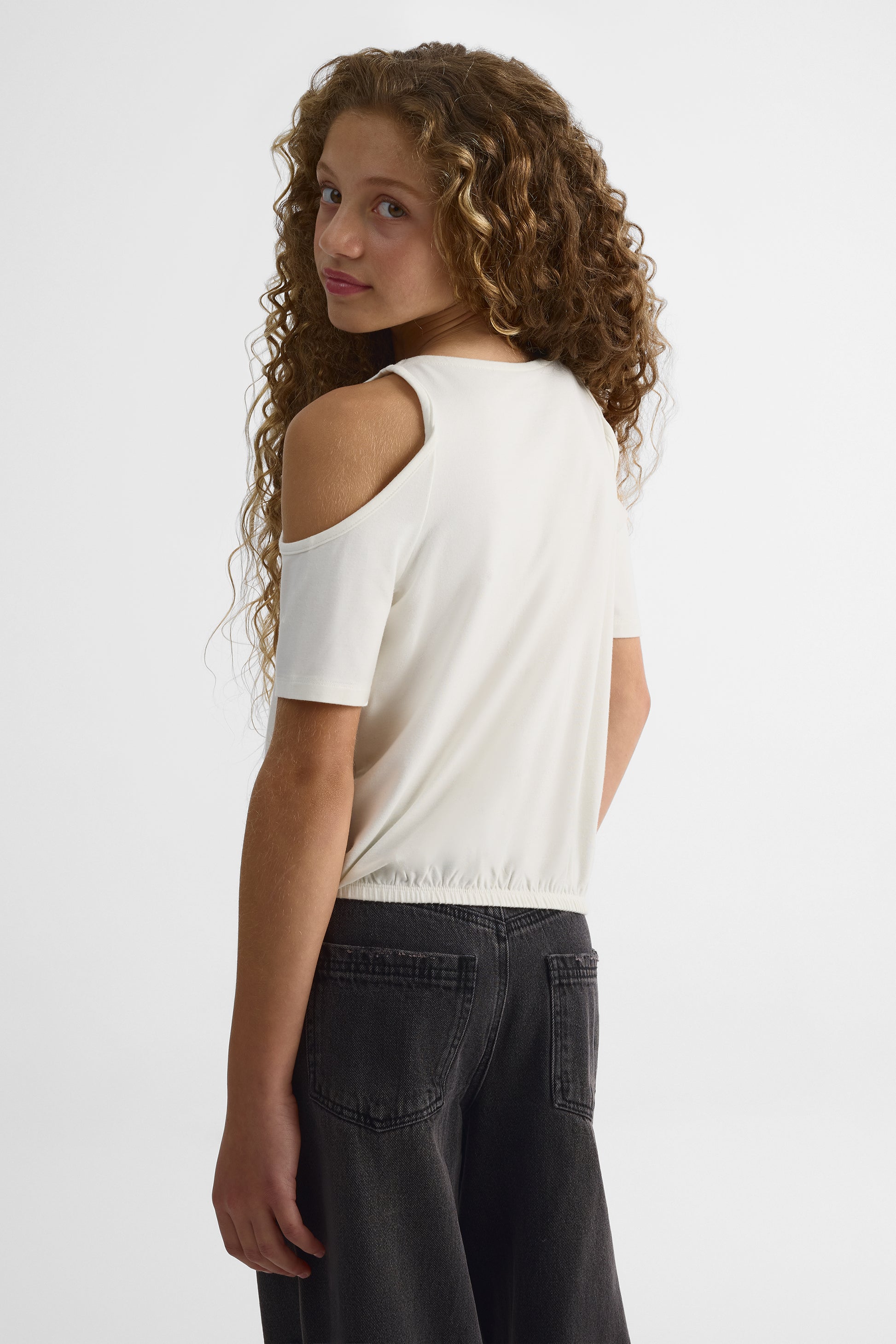 Chandail épaules dégagées en heavy rayon - Enfant fille && BLANC CASSÉ