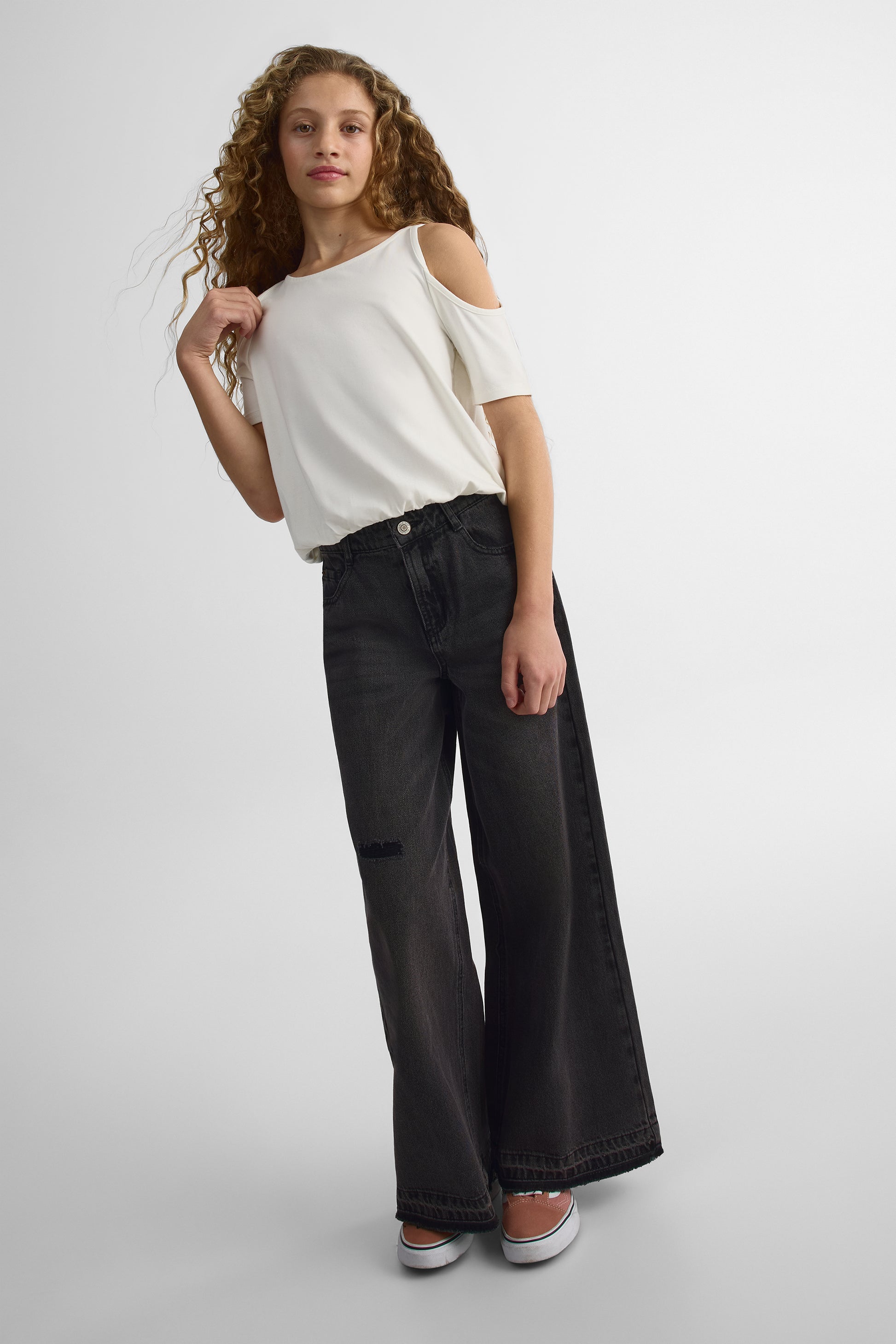 Chandail épaules dégagées en heavy rayon - Enfant fille && BLANC CASSÉ