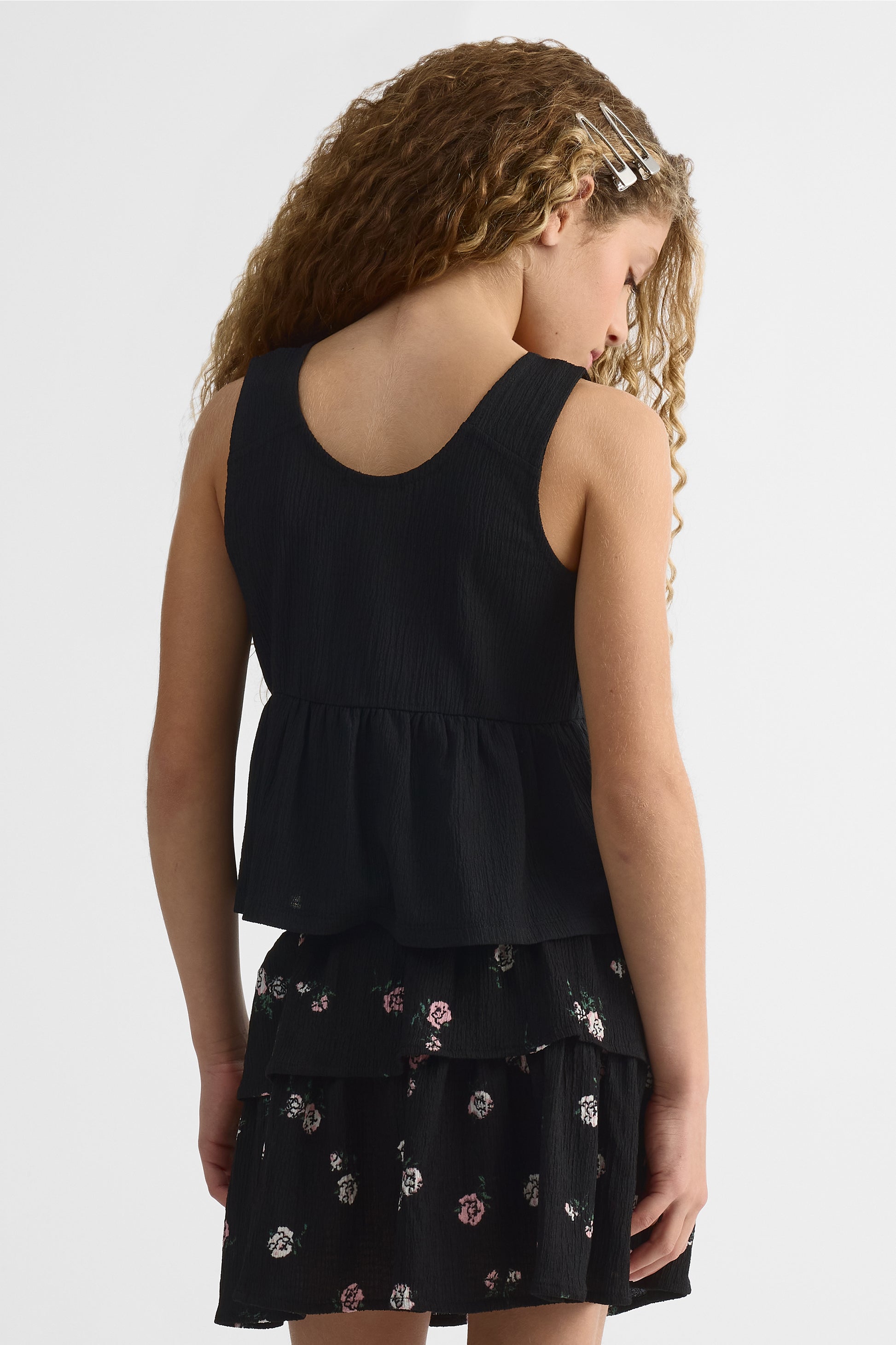 Camisole crinkled à bretelles larges - Ado fille && NOIR