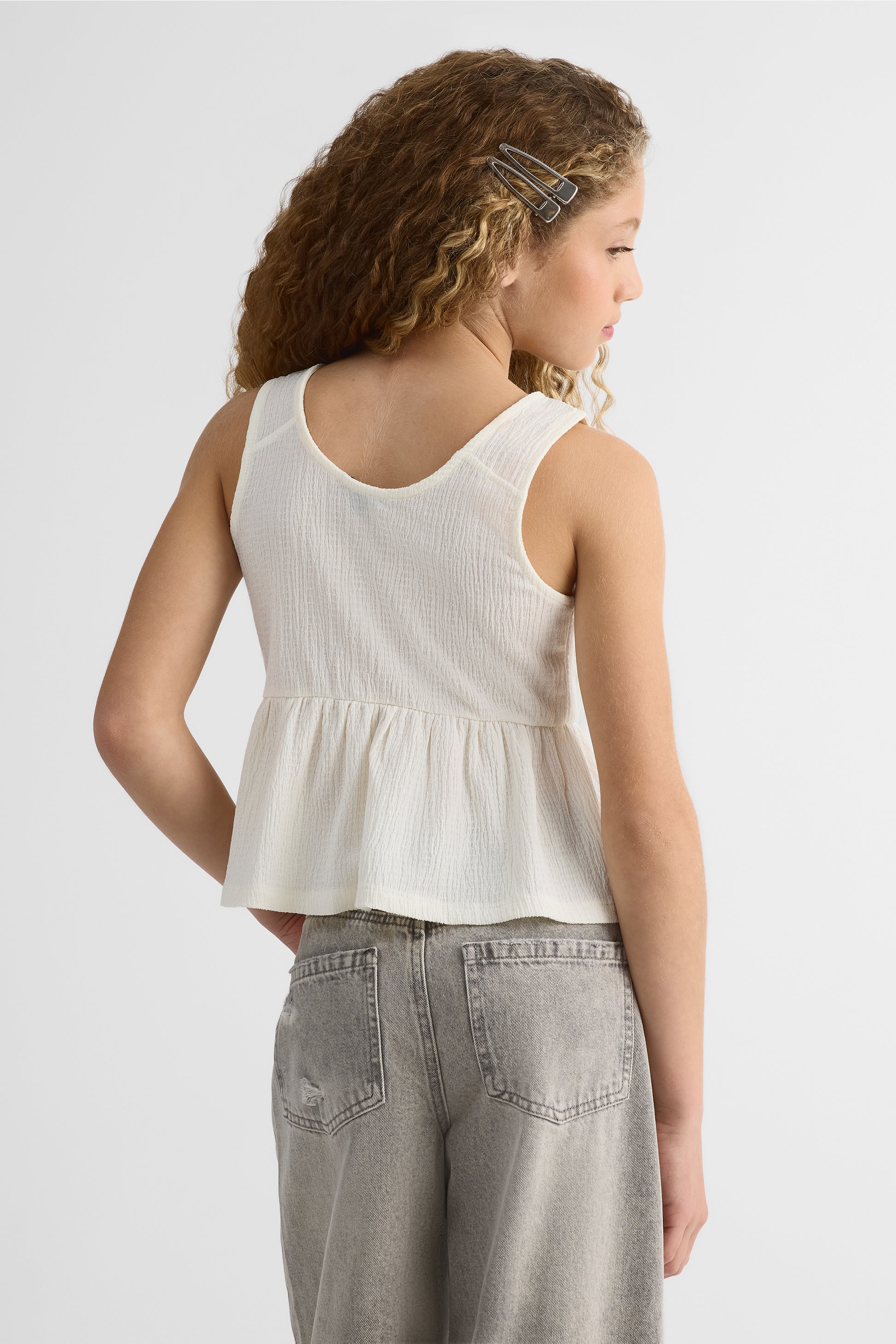 Camisole crinkled à bretelles larges - Ado fille && BLANC CASSÉ