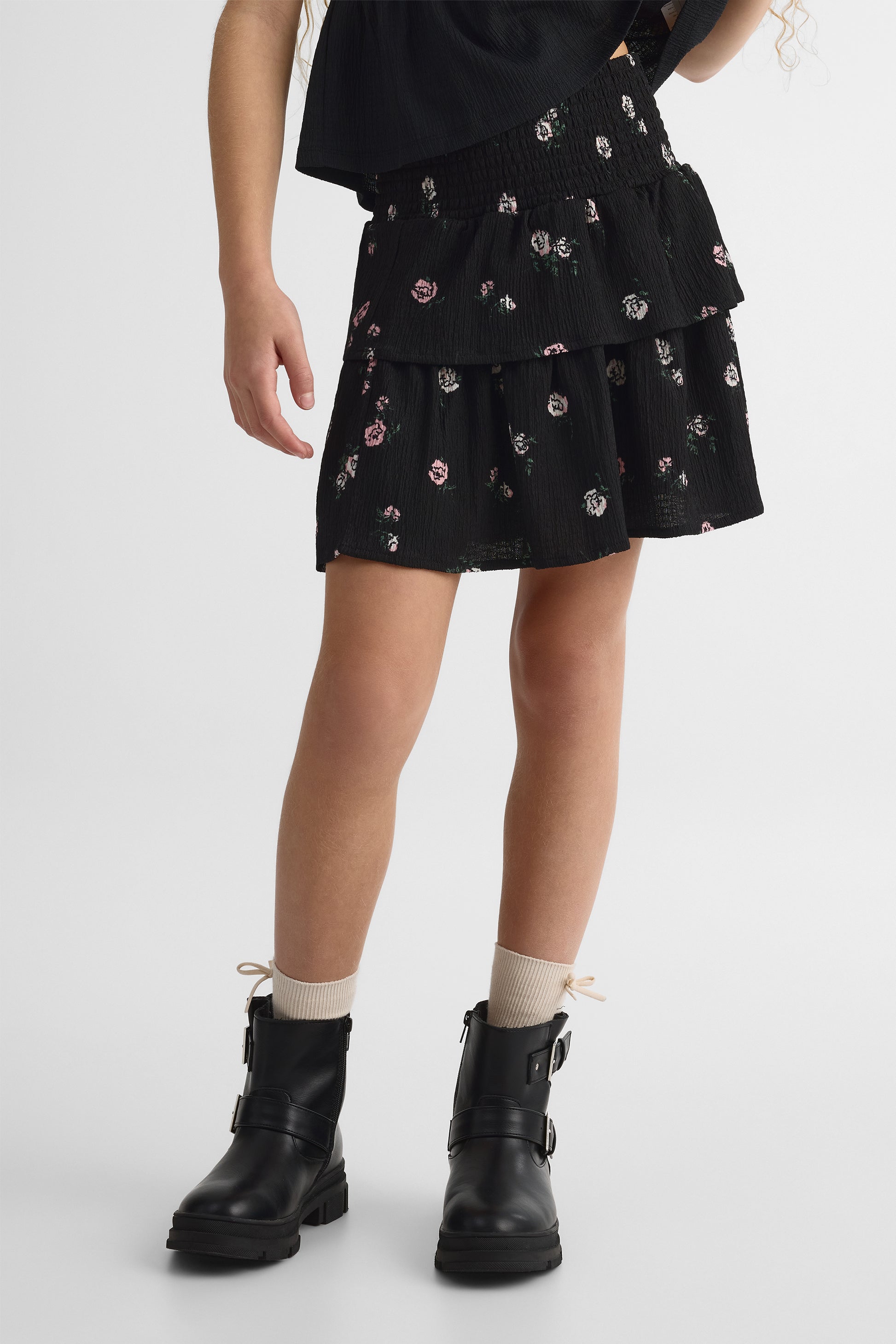 Jupe élastique crinkled – Ado fille && NOIR/MULTI