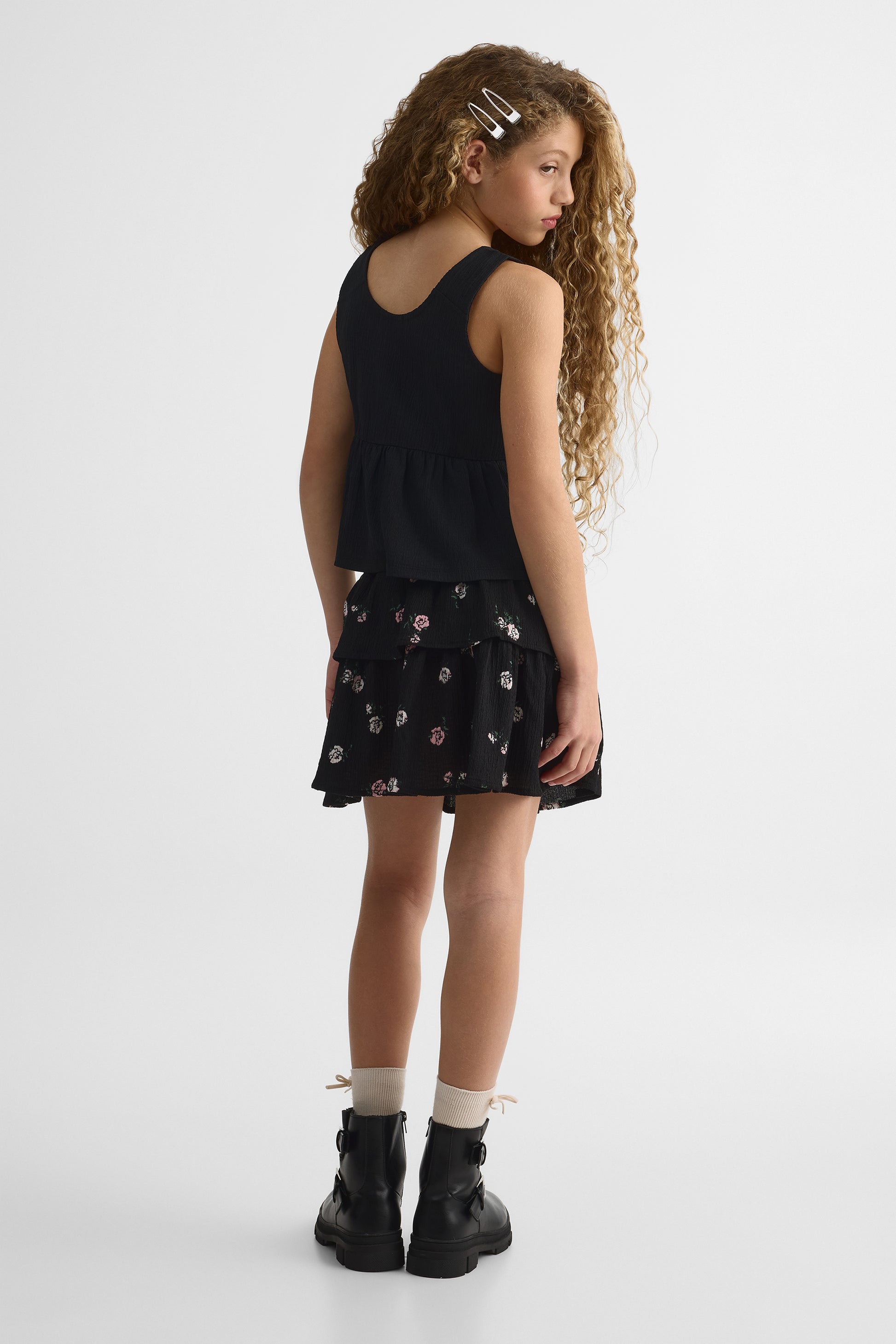 Jupe élastique crinkled – Ado fille && NOIR/MULTI