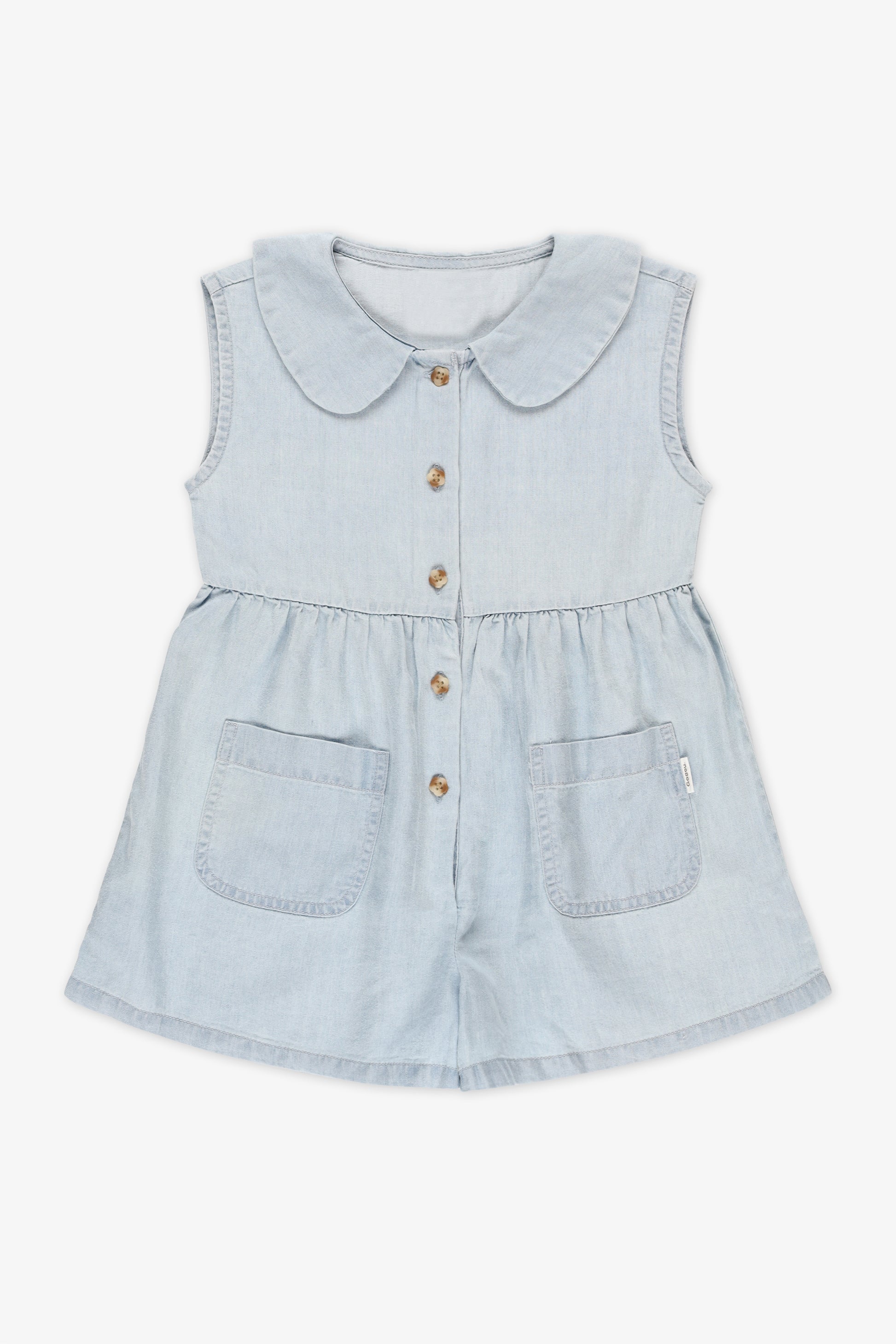 Romper short col chemise en lyocell - Bébé fille && DENIM PALE