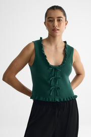 Camisole tricot col rond froncé – Femme && VERT