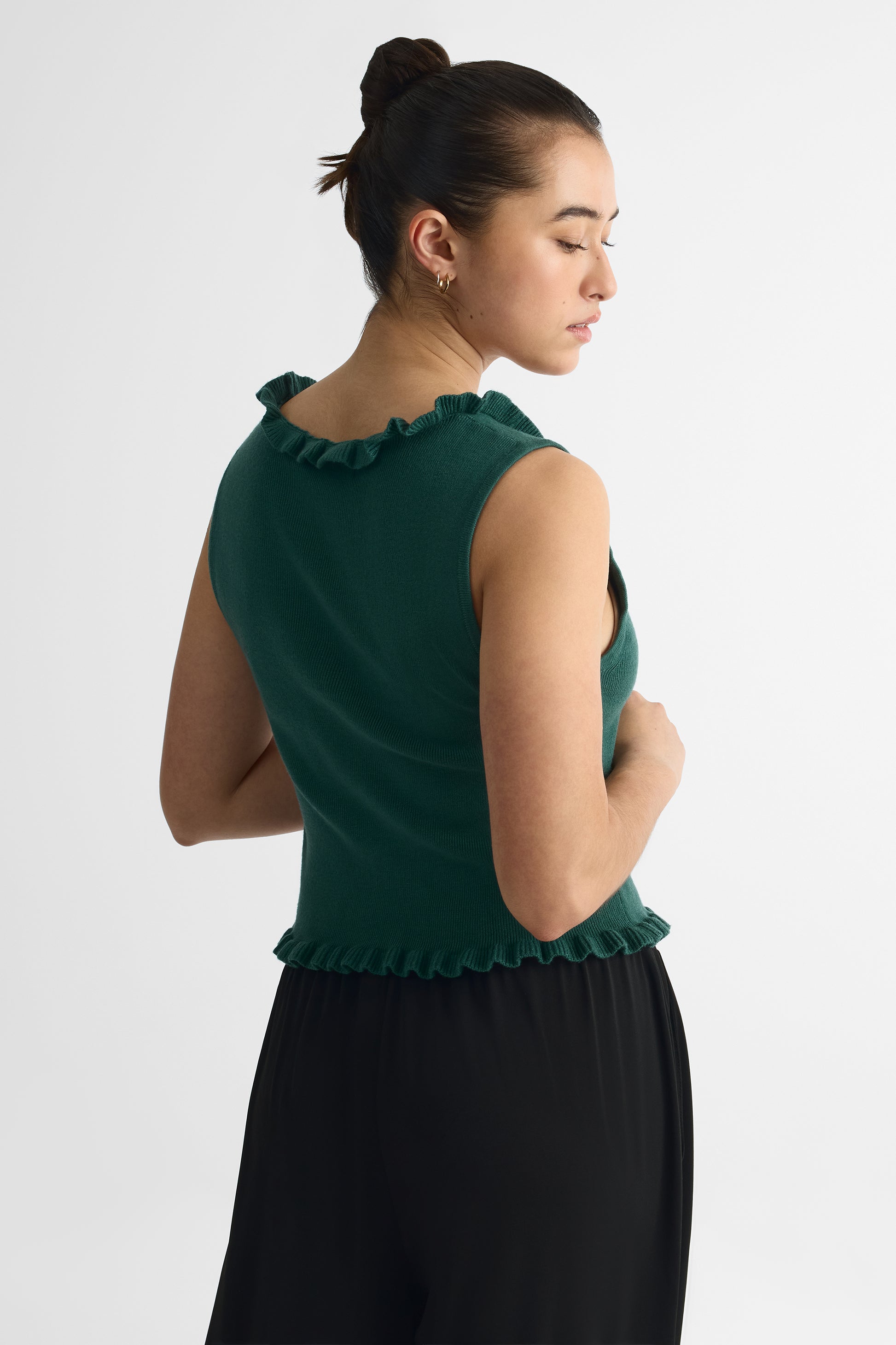 Camisole tricot col rond froncé – Femme && VERT