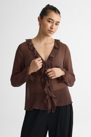 Blouse M/longues ouverte devant en crêpe - Femme && BRUN