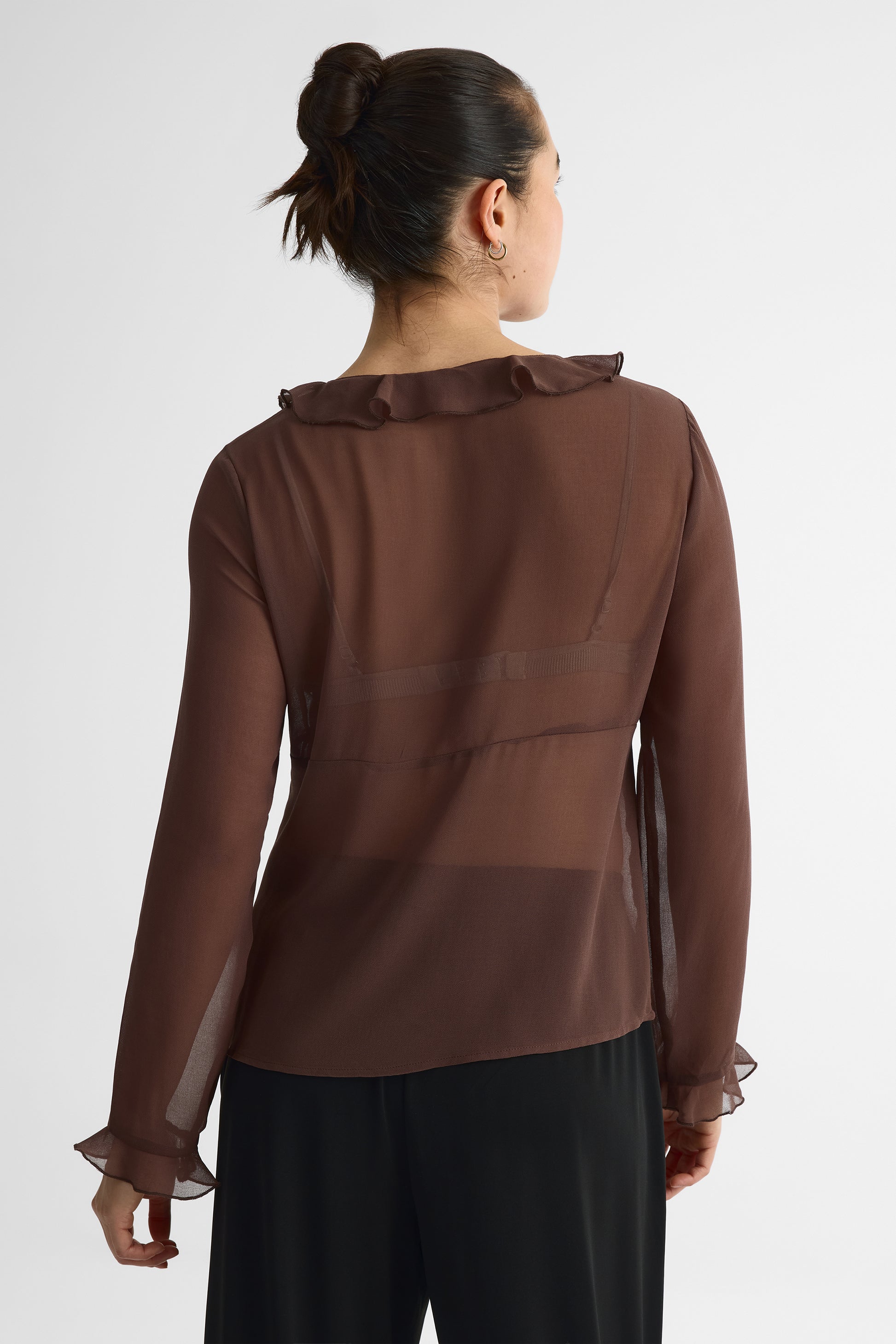 Blouse M/longues ouverte devant en crêpe - Femme && BRUN