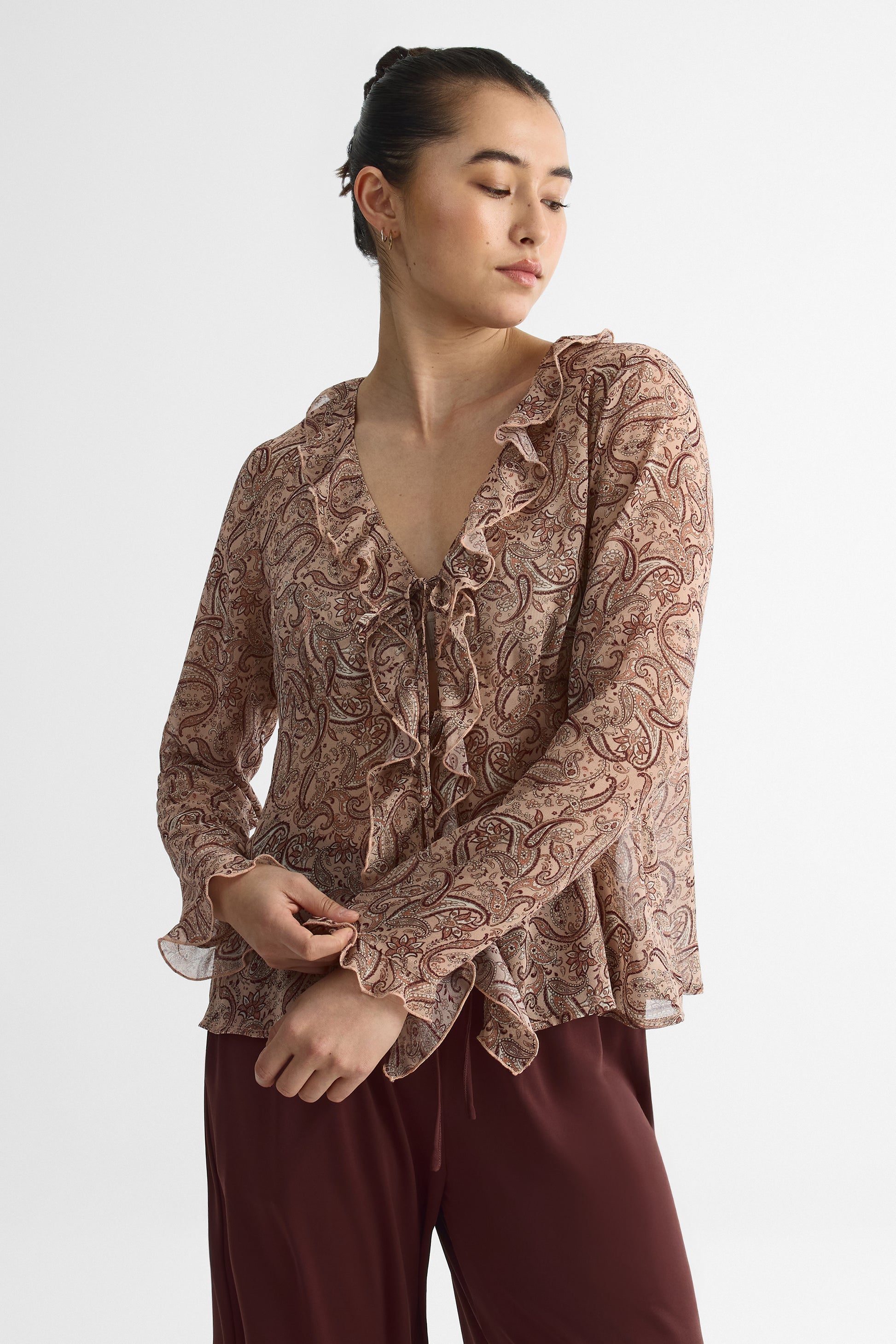 Blouse M/longues ouverte devant en crêpe - Femme && ROSE MULTI