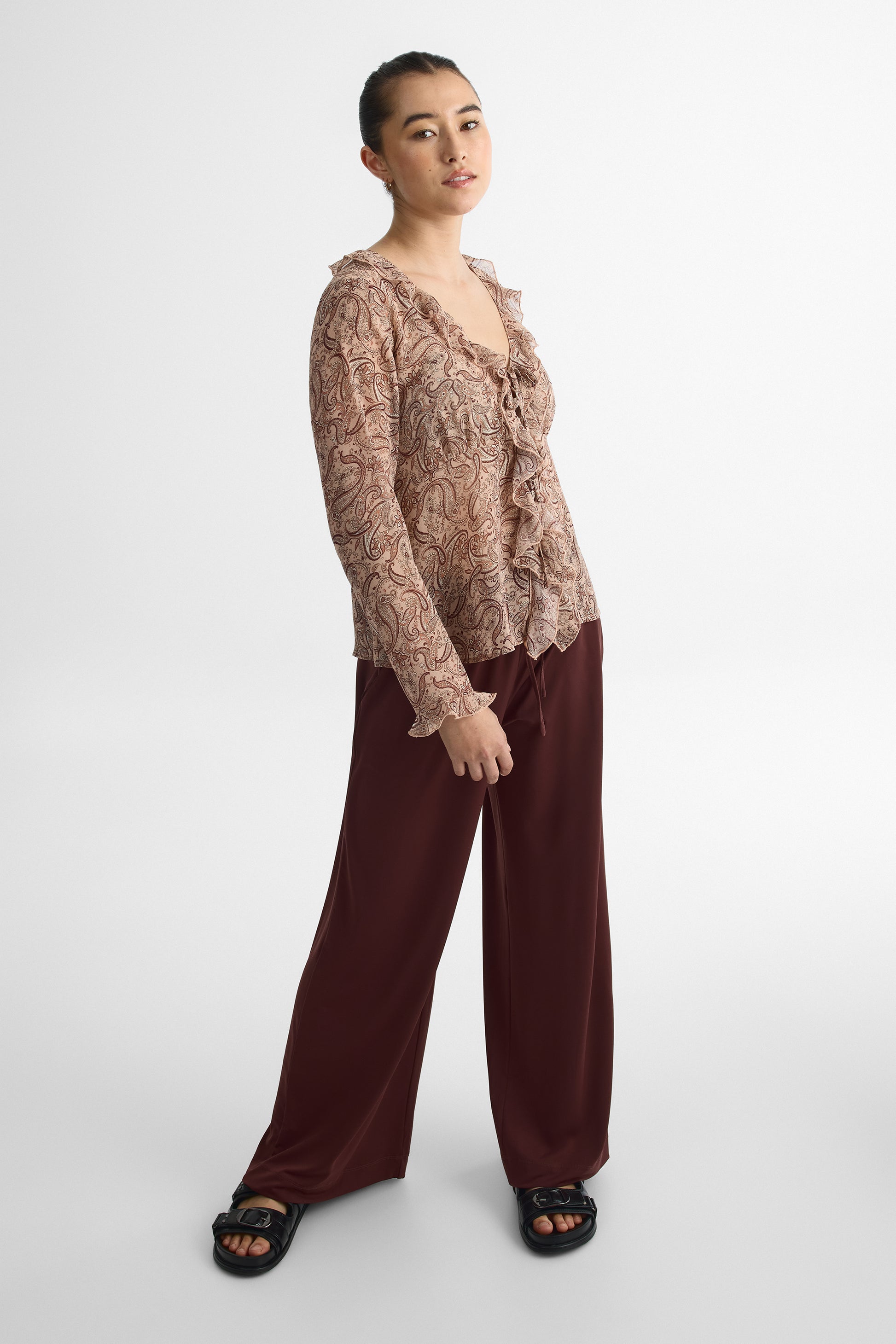 Blouse M/longues ouverte devant en crêpe - Femme && ROSE MULTI