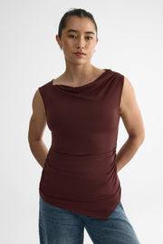 Chandail ajusté asymétrique à manches - Femme && BRUN CHOCOLAT