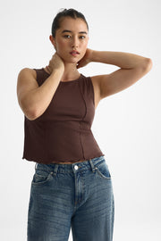 Camisole ajustée col rond en poly-rayon - Femme && BRUN