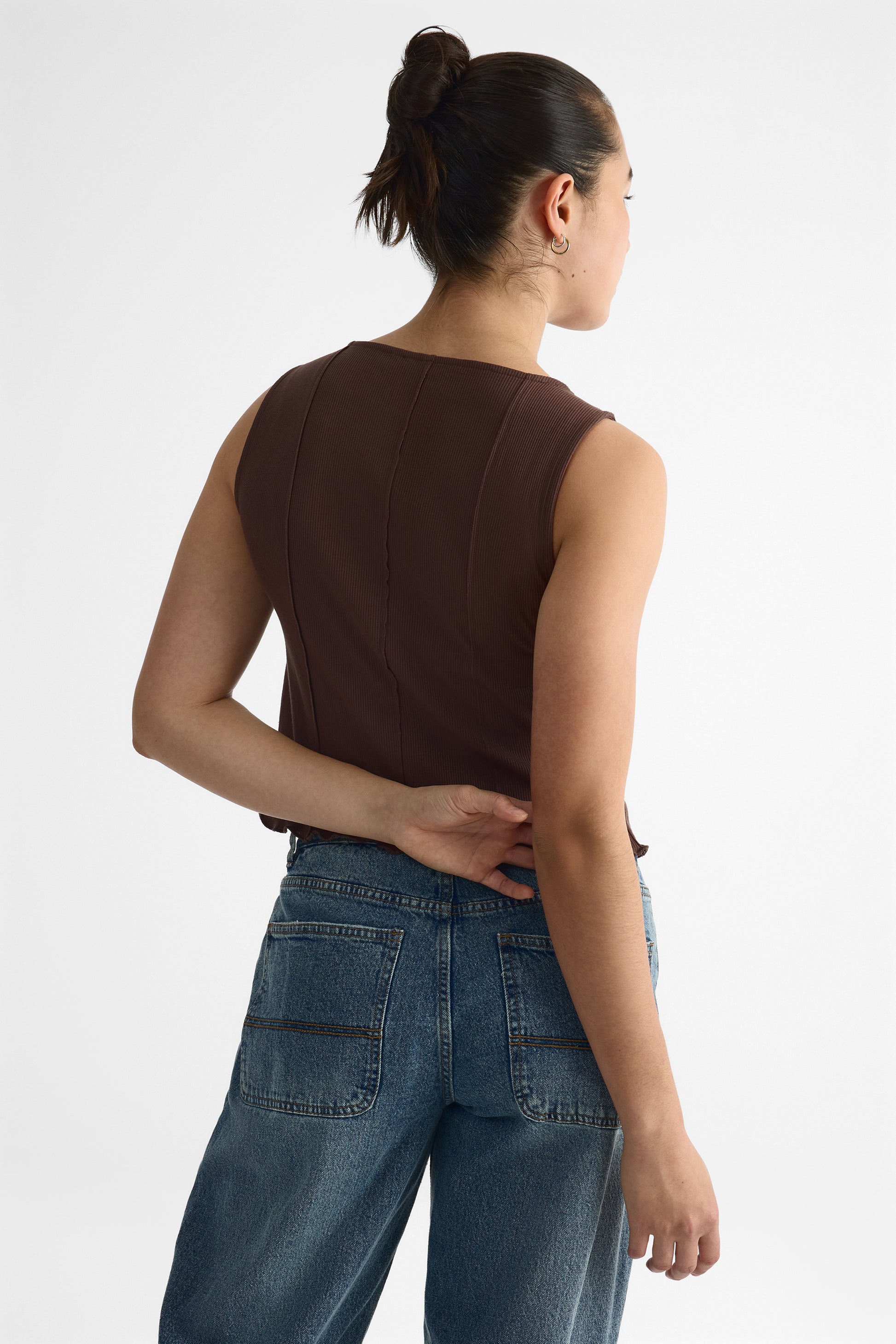 Camisole ajustée col rond en poly-rayon - Femme && BRUN
