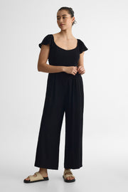 Jumpsuit V Neck à manches courtes - Femme && NOIR