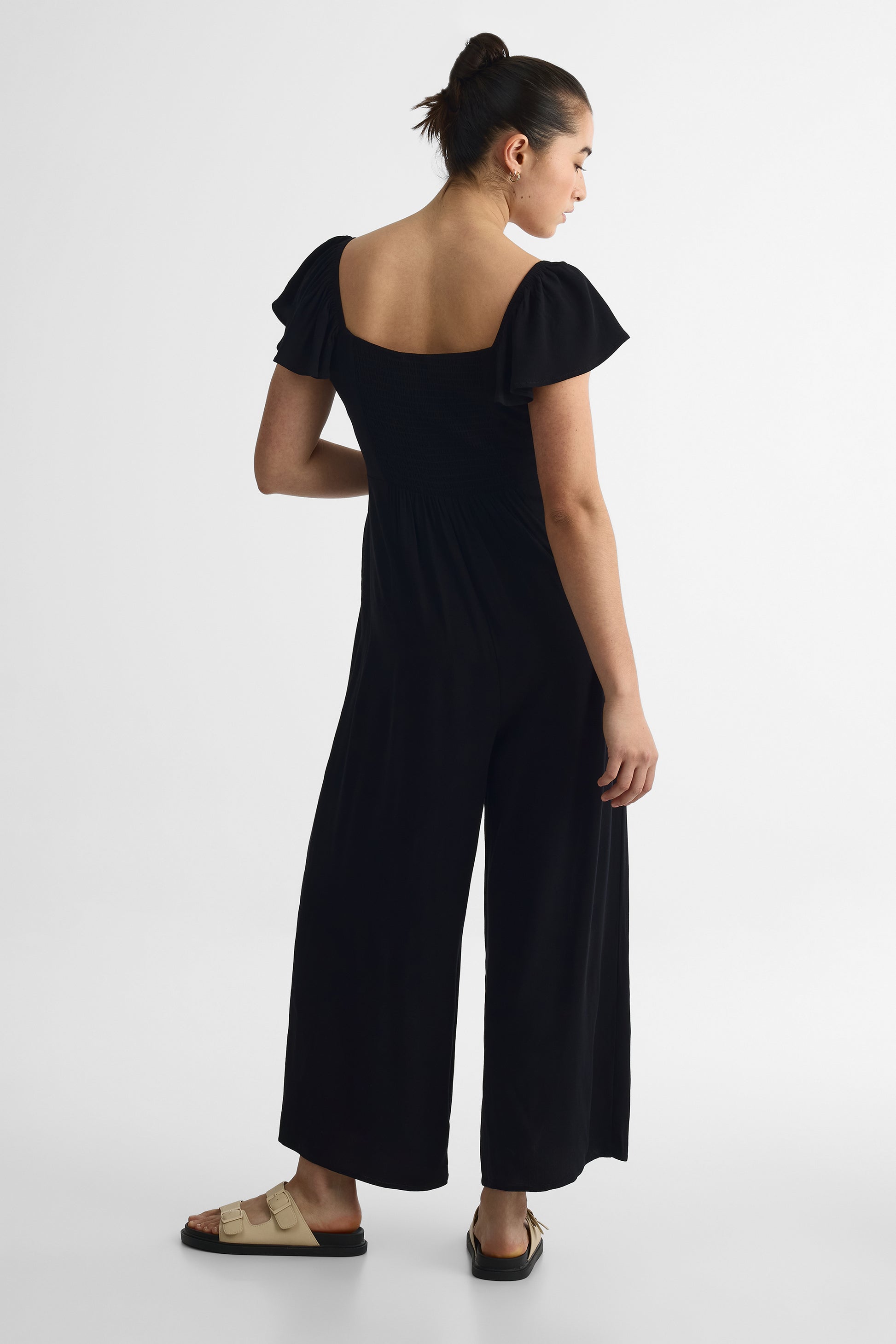 Jumpsuit V Neck à manches courtes - Femme && NOIR