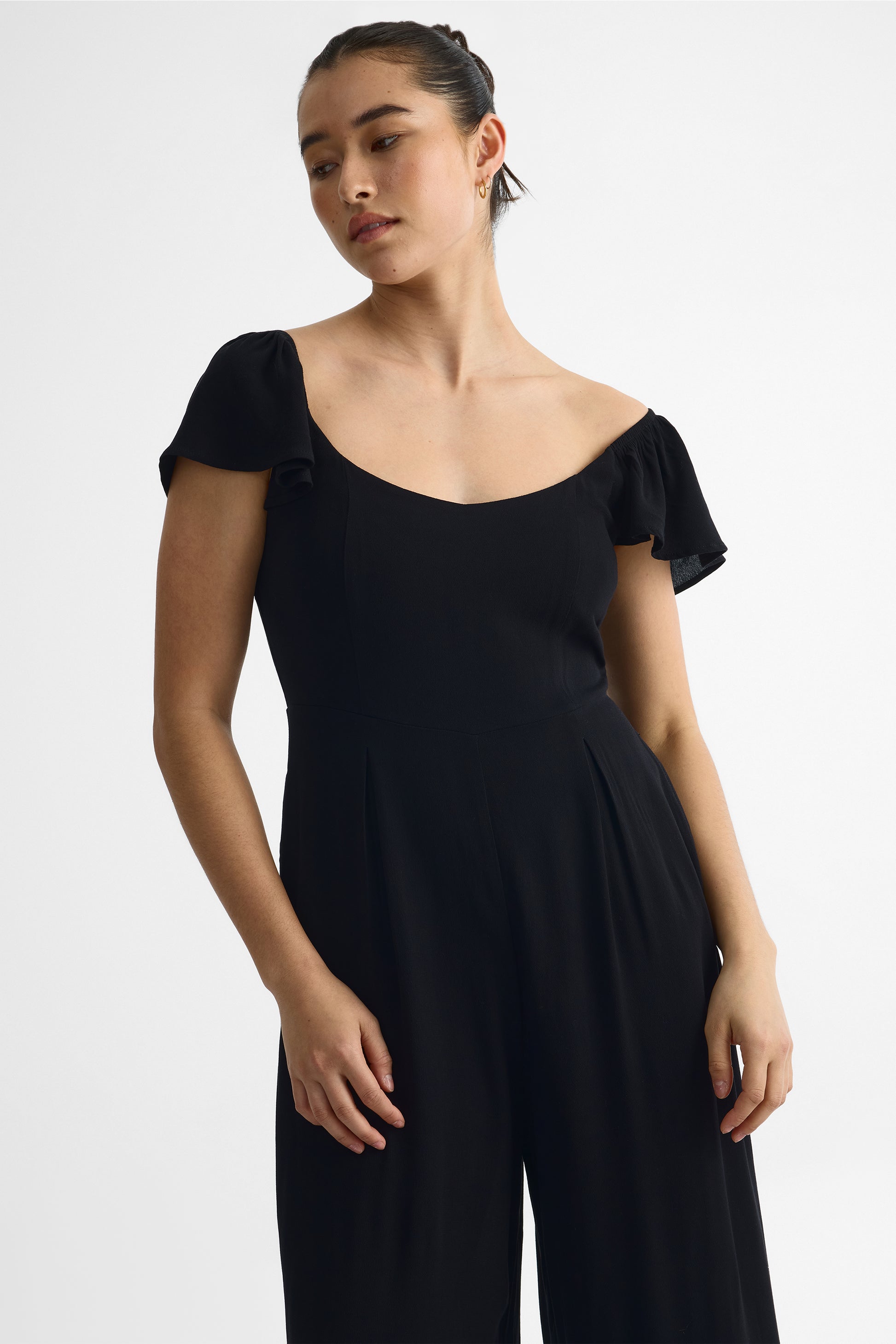 Jumpsuit V Neck à manches courtes - Femme && NOIR