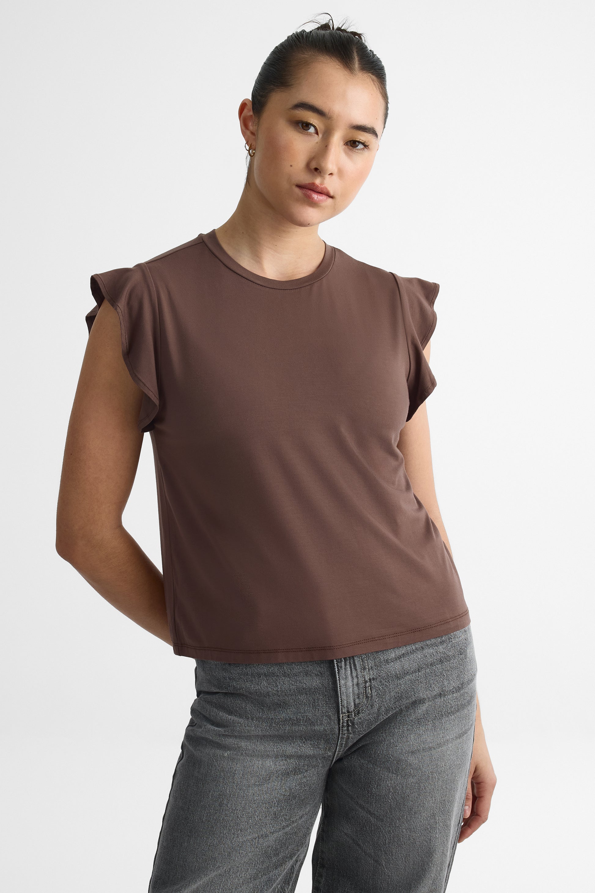 Chandail M/courtes flottantes en bambou - Femme && BRUN