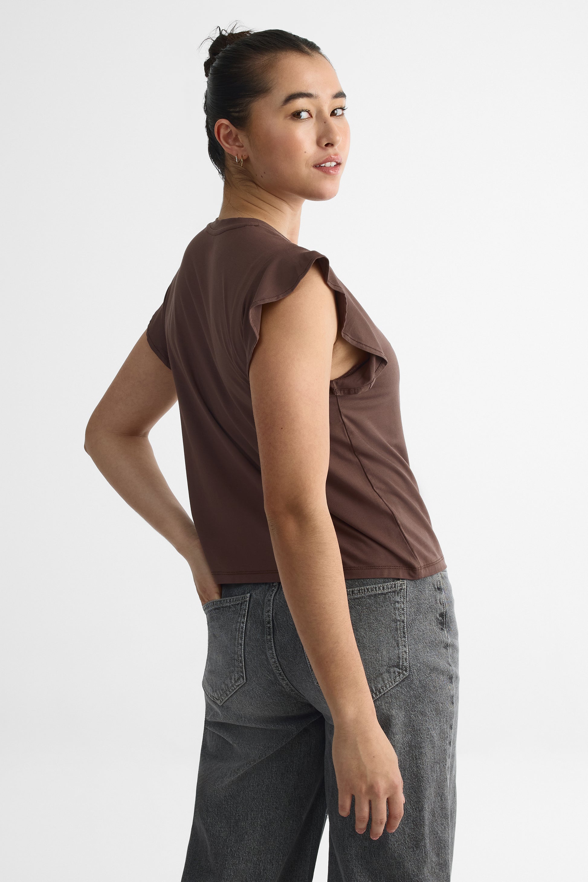 Chandail M/courtes flottantes en bambou - Femme && BRUN