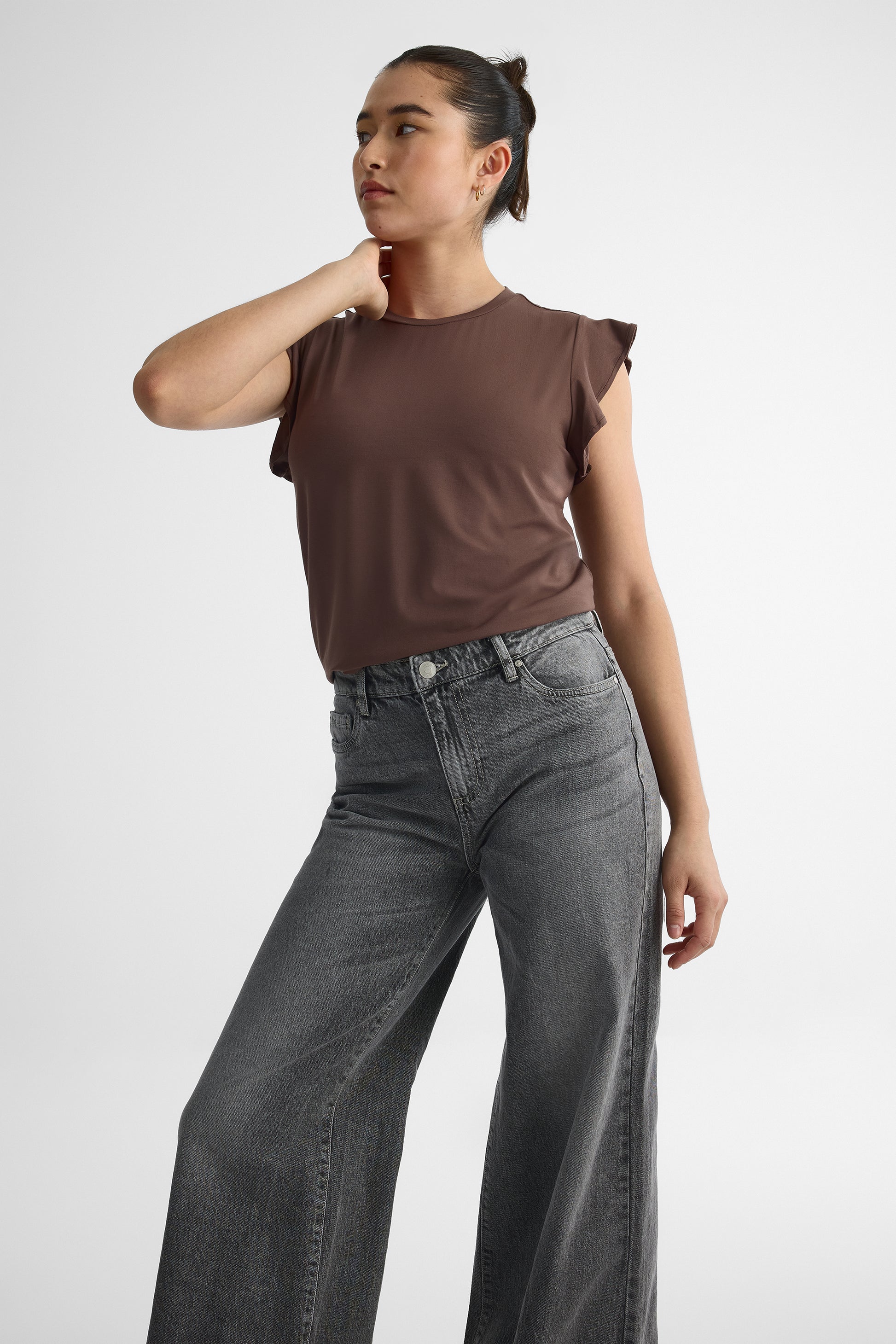 Chandail M/courtes flottantes en bambou - Femme && BRUN
