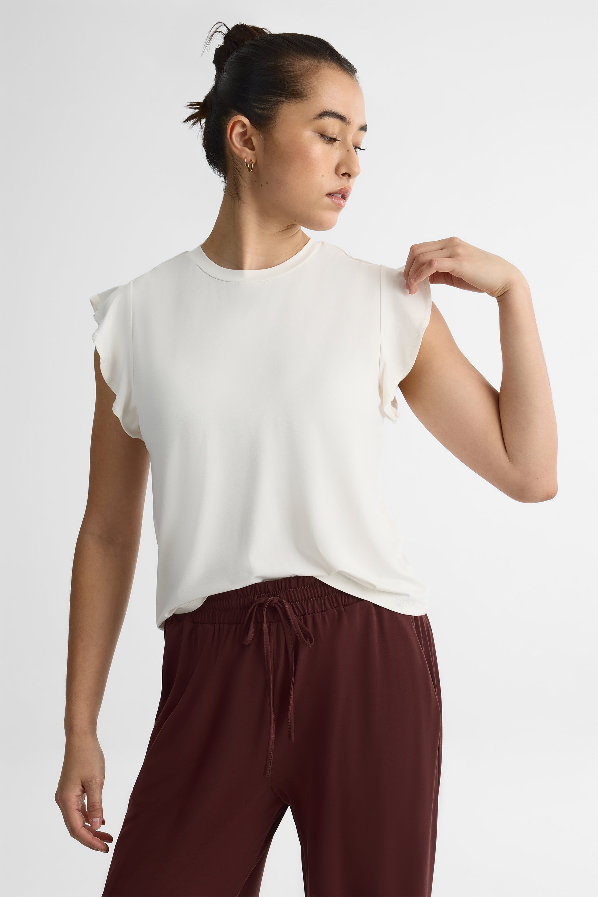 Chandail M/courtes flottantes en bambou - Femme && BLANC CASSÉ