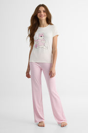 Pyjama T-shirt M/courtes et Pantalon Élastique - Ado fille && BLANC CASSÉ/MULTI