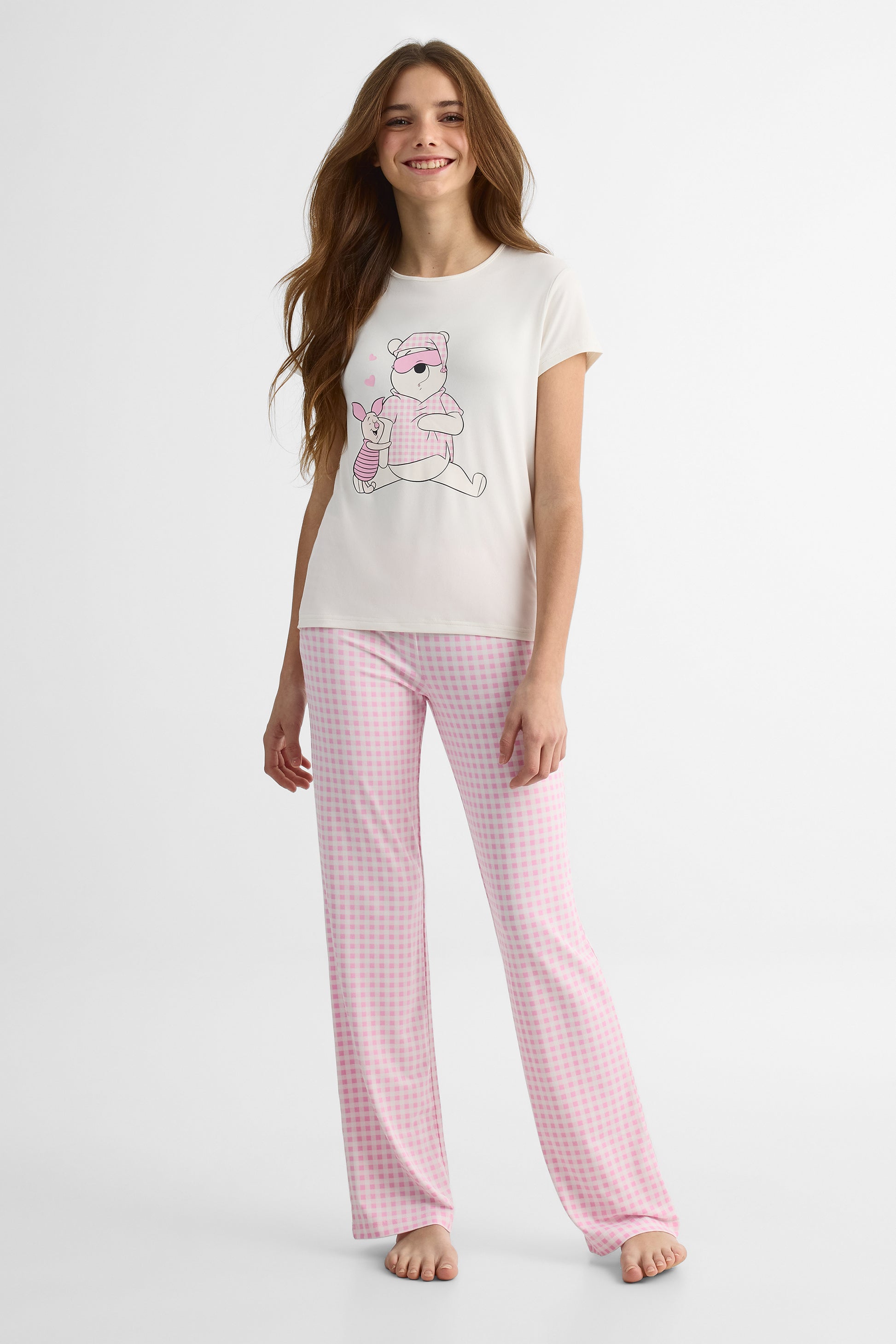 Pyjama T-shirt M/courtes et Pantalon Élastique - Ado fille && BLANC CASSÉ/MULTI