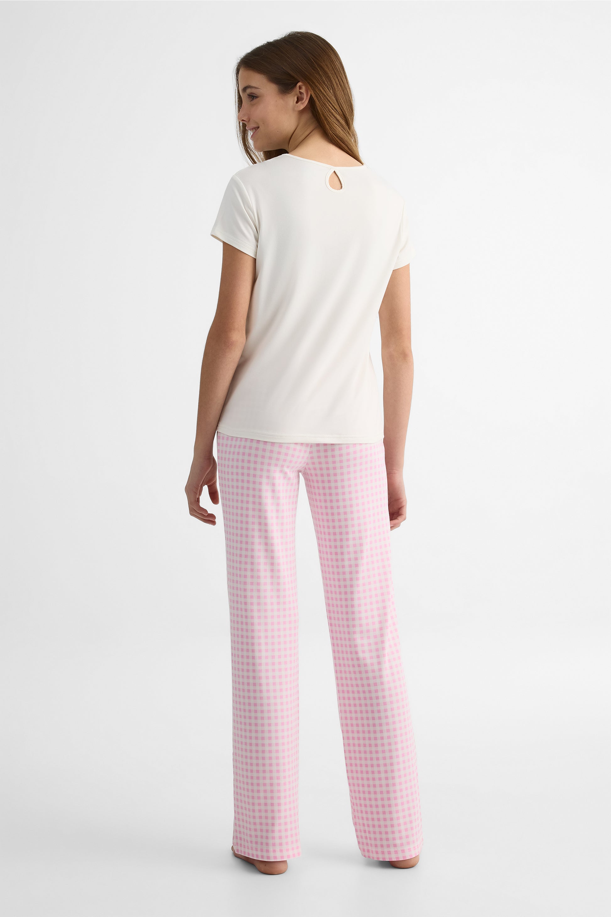 Pyjama T-shirt M/courtes et Pantalon Élastique - Ado fille && BLANC CASSÉ/MULTI