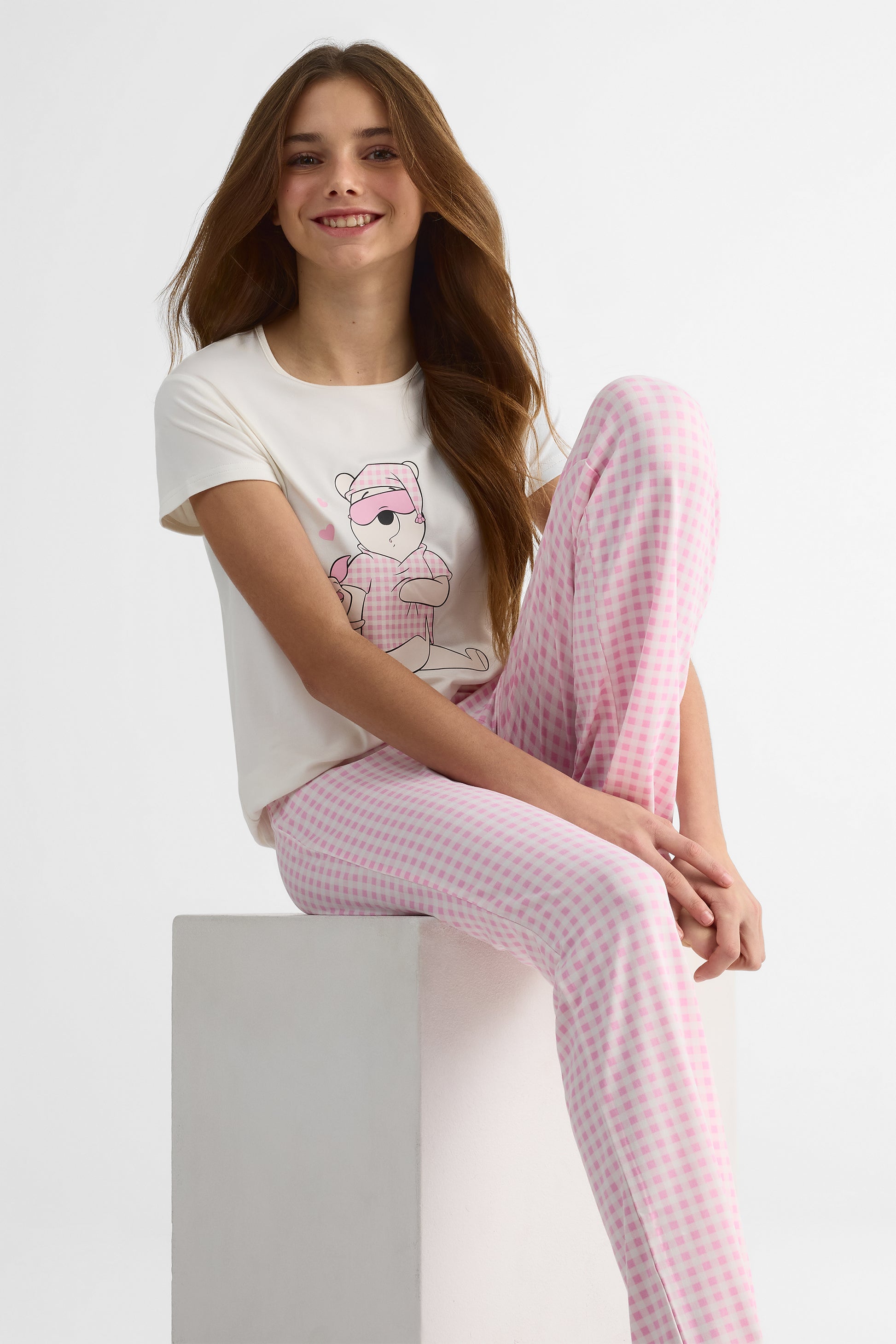 Pyjama T-shirt M/courtes et Pantalon Élastique - Ado fille && BLANC CASSÉ/MULTI