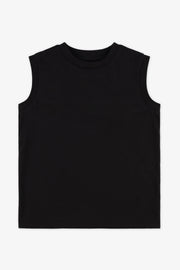Camisole col rond unie en jersey - Enfant fille && NOIR