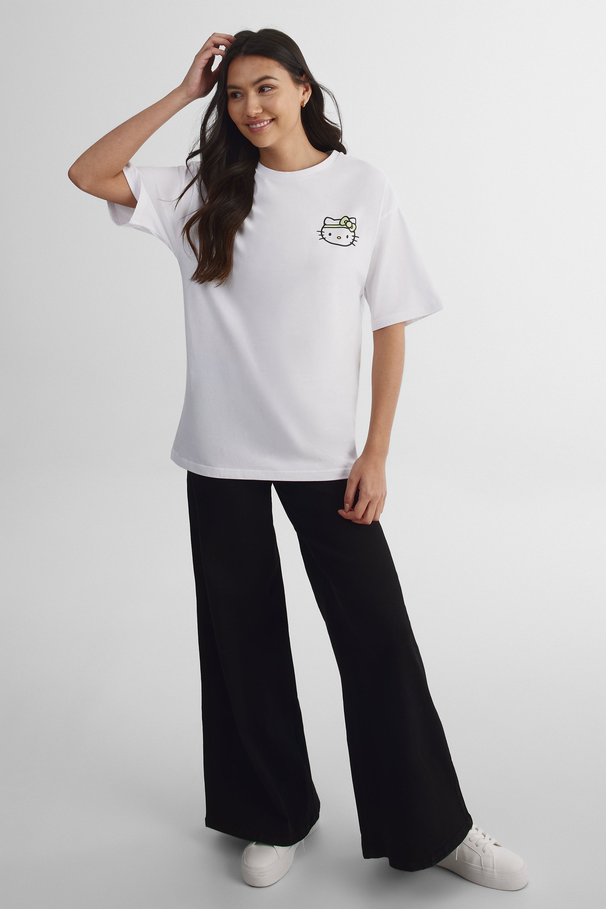 T-shirt graphique Hello Kitty coupe ample - Femme && BLANC
