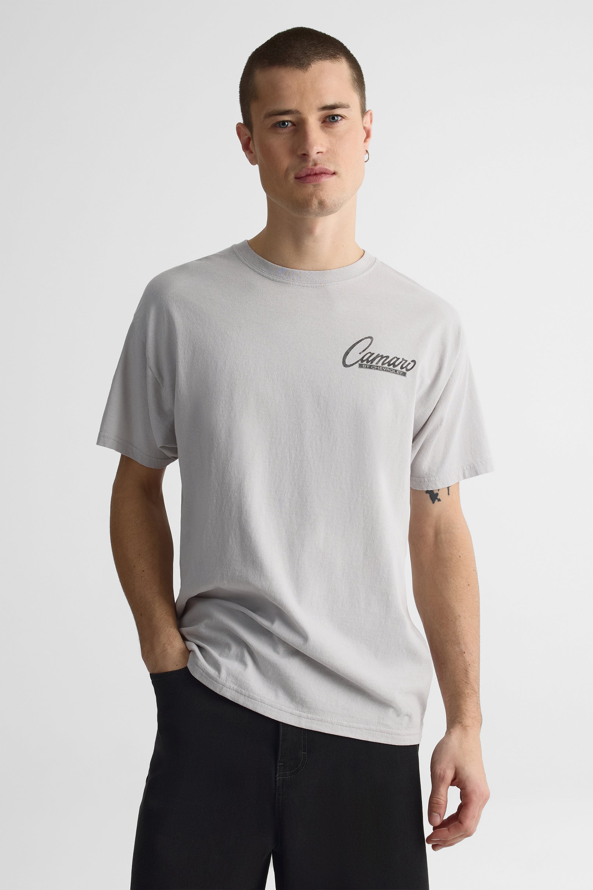 T-shirt graphique col rond manches courtes – Homme && GRIS