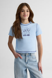 Chandail M/courtes col rond graphique – Ado fille && BLEU