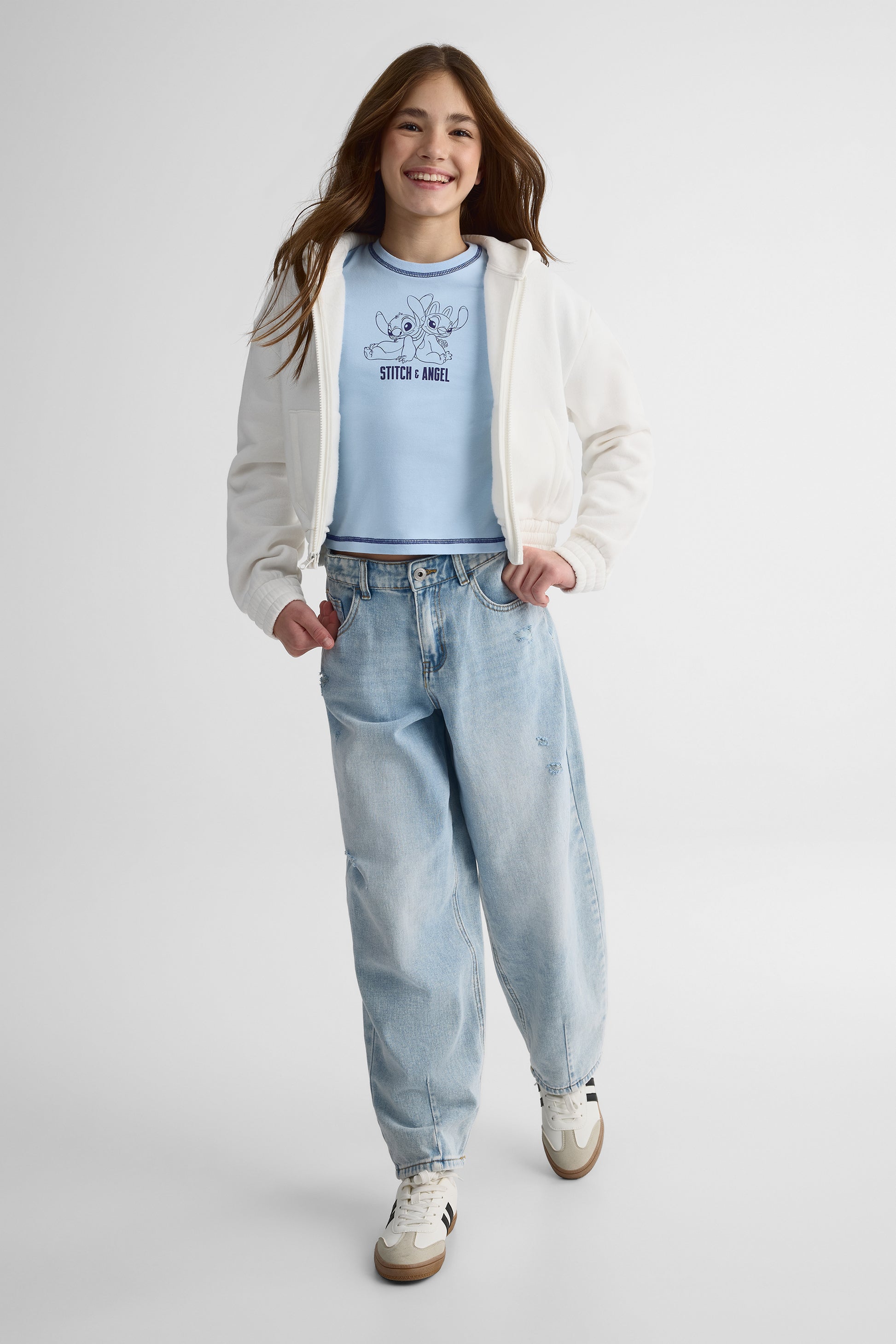 Chandail M/courtes col rond graphique – Ado fille && BLEU