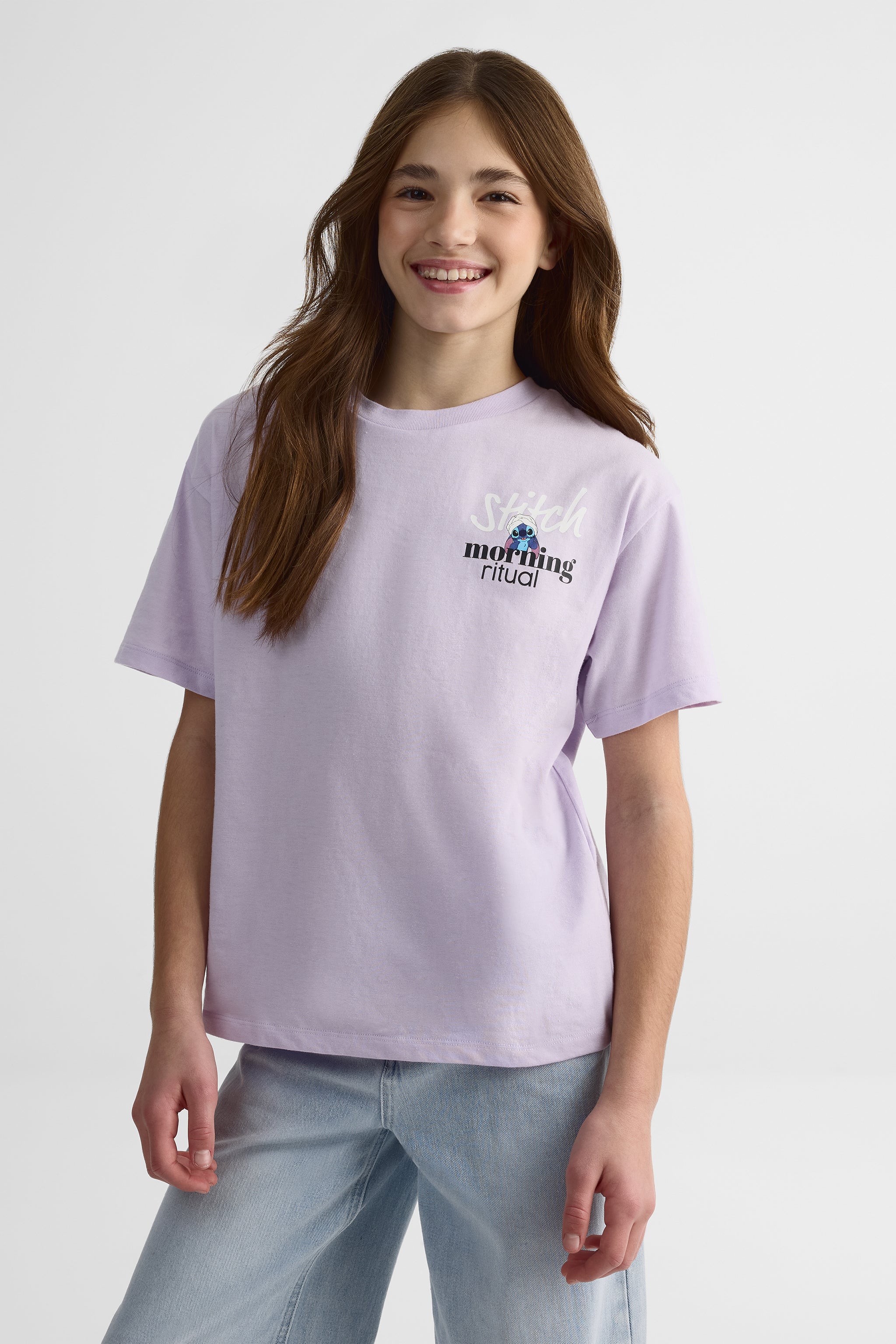 Chandail M/courtes col rond graphique - Ado fille && LILAS