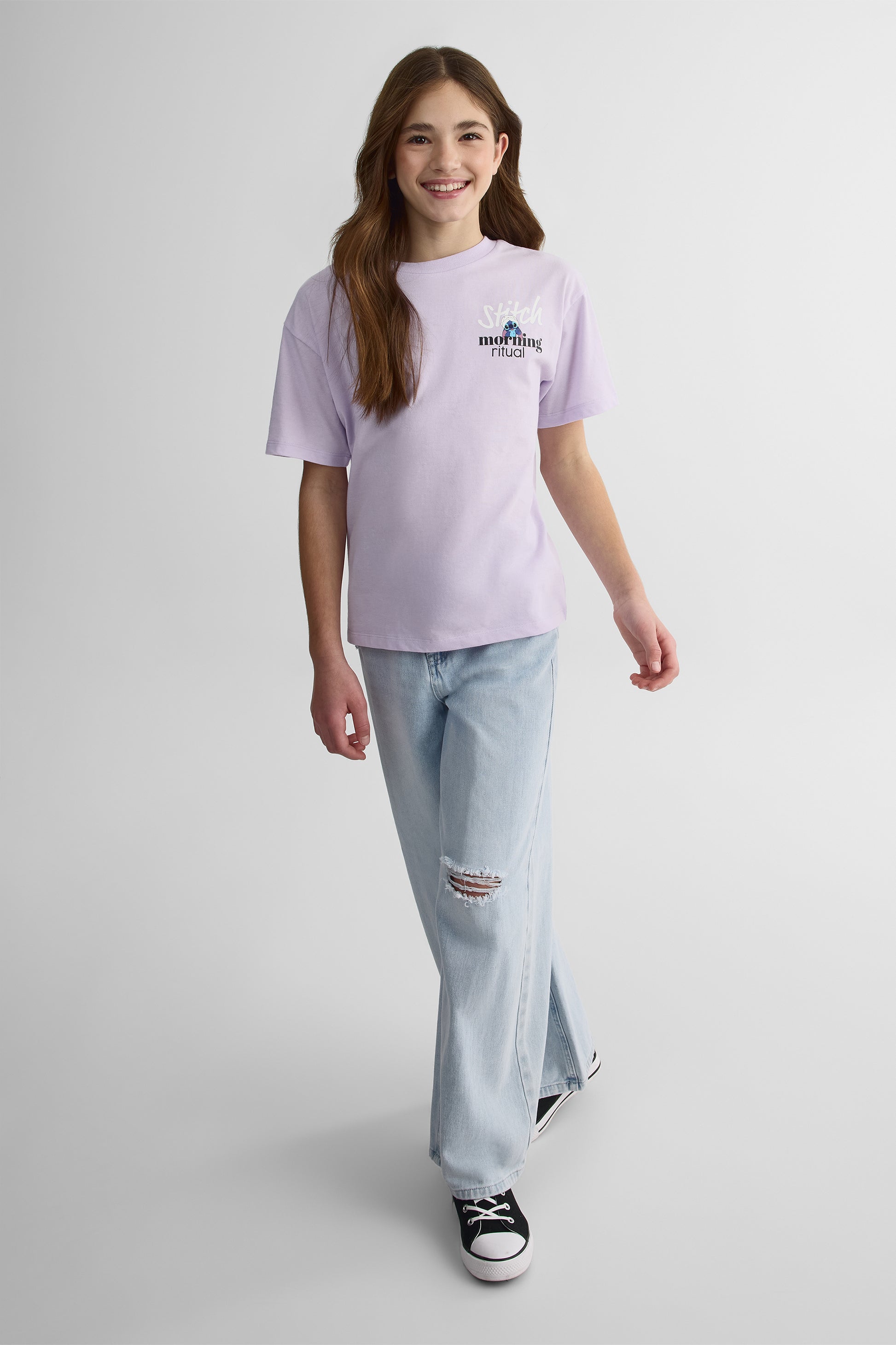 Chandail M/courtes col rond graphique - Ado fille && LILAS