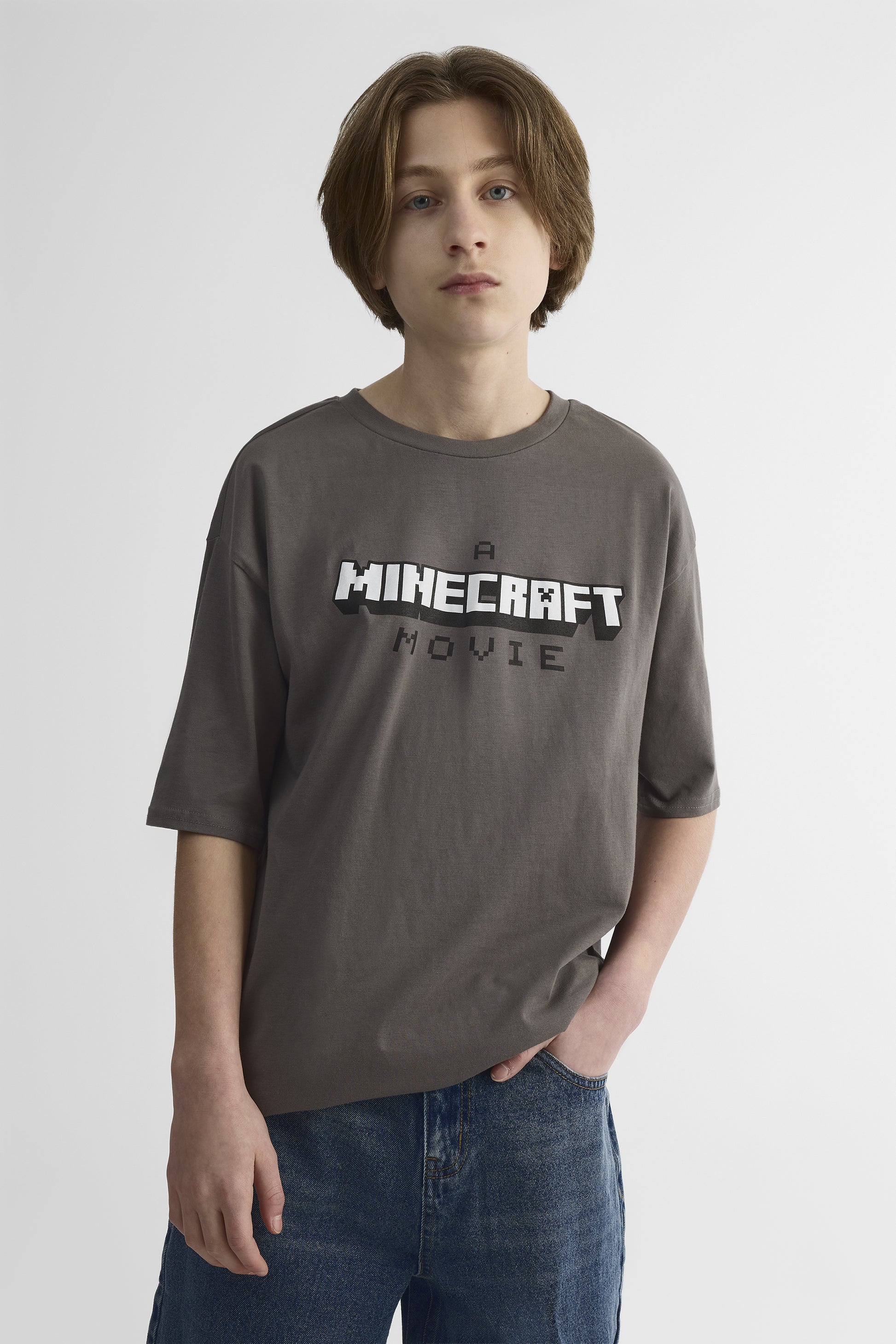 Chandail M/courtes graphique Minecraft – Ado fille && CHARBON