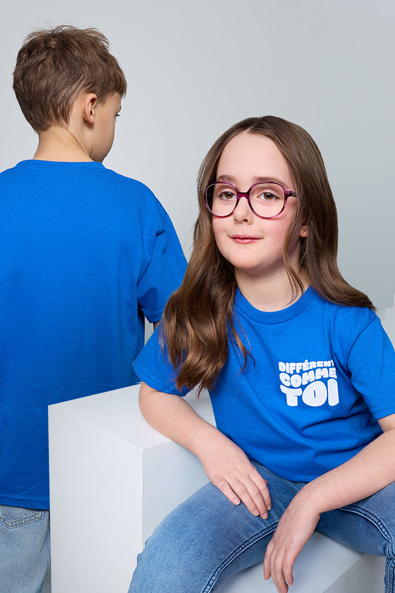 T-shirt unisexe col rond à slogan, Différent comme toi - Enf && BLEU