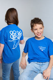 T-shirt unisexe col rond à imprimé au dos, Différent comme t && BLEU