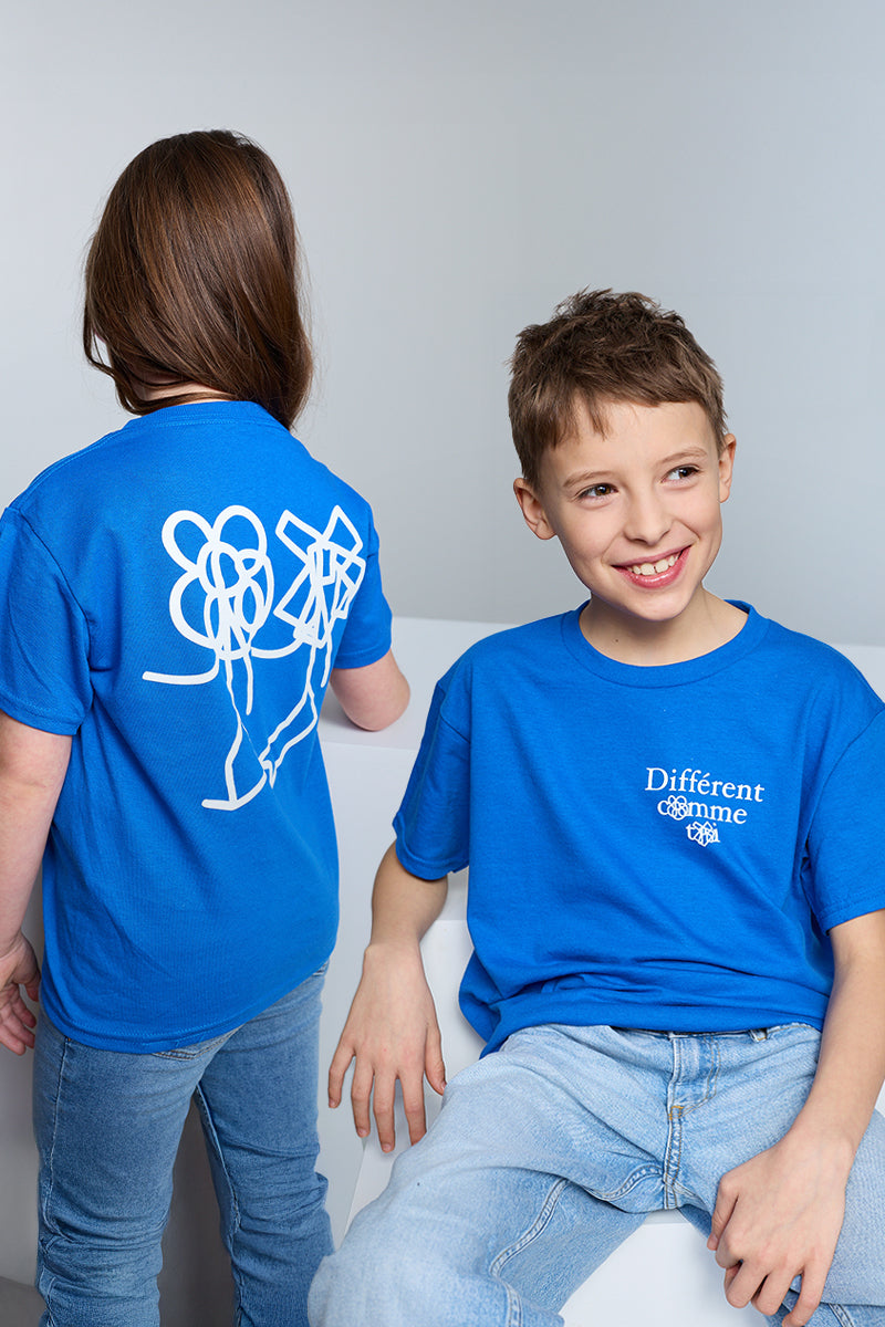 T-shirt unisexe col rond à imprimé au dos, Différent comme t && BLEU