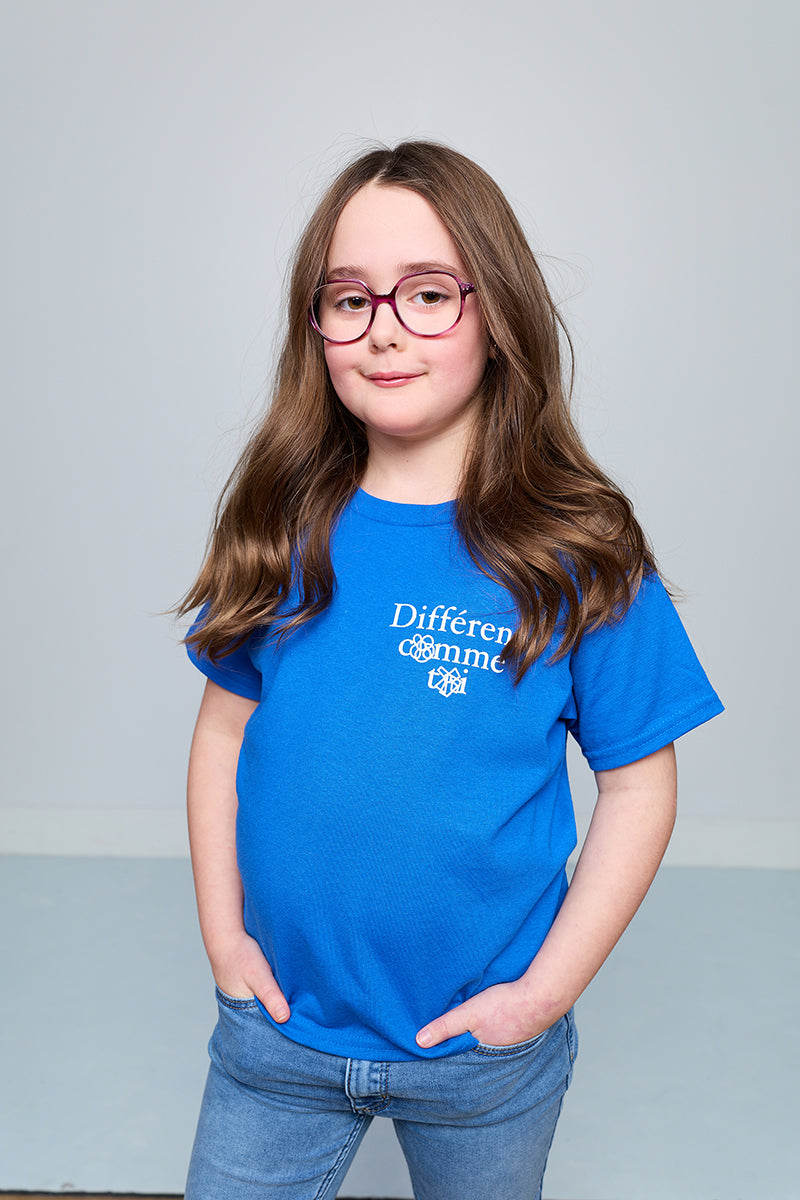 T-shirt unisexe col rond à imprimé au dos, Différent comme t && BLEU