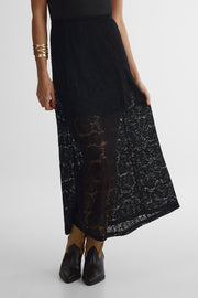 Jupe maxi taille élastique en polyamide - Femme && NOIR