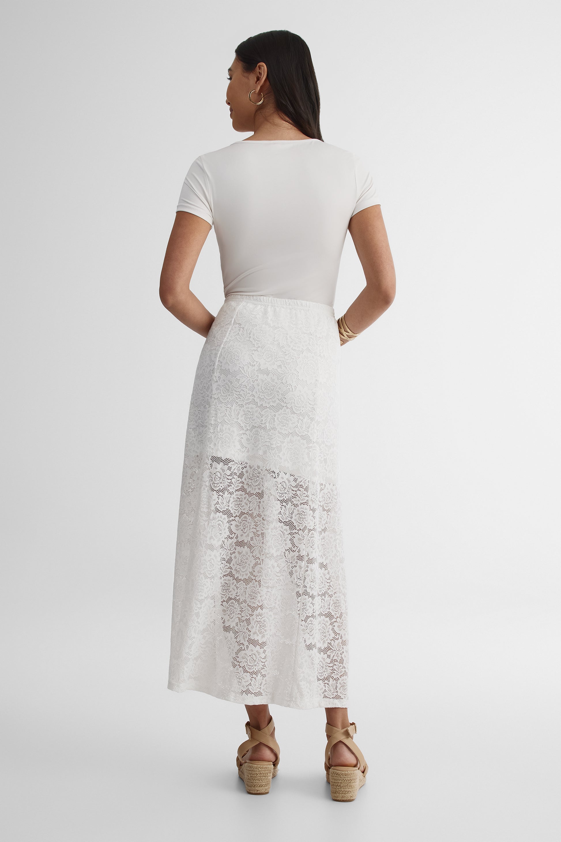 Jupe maxi taille élastique en polyamide - Femme && BLANC