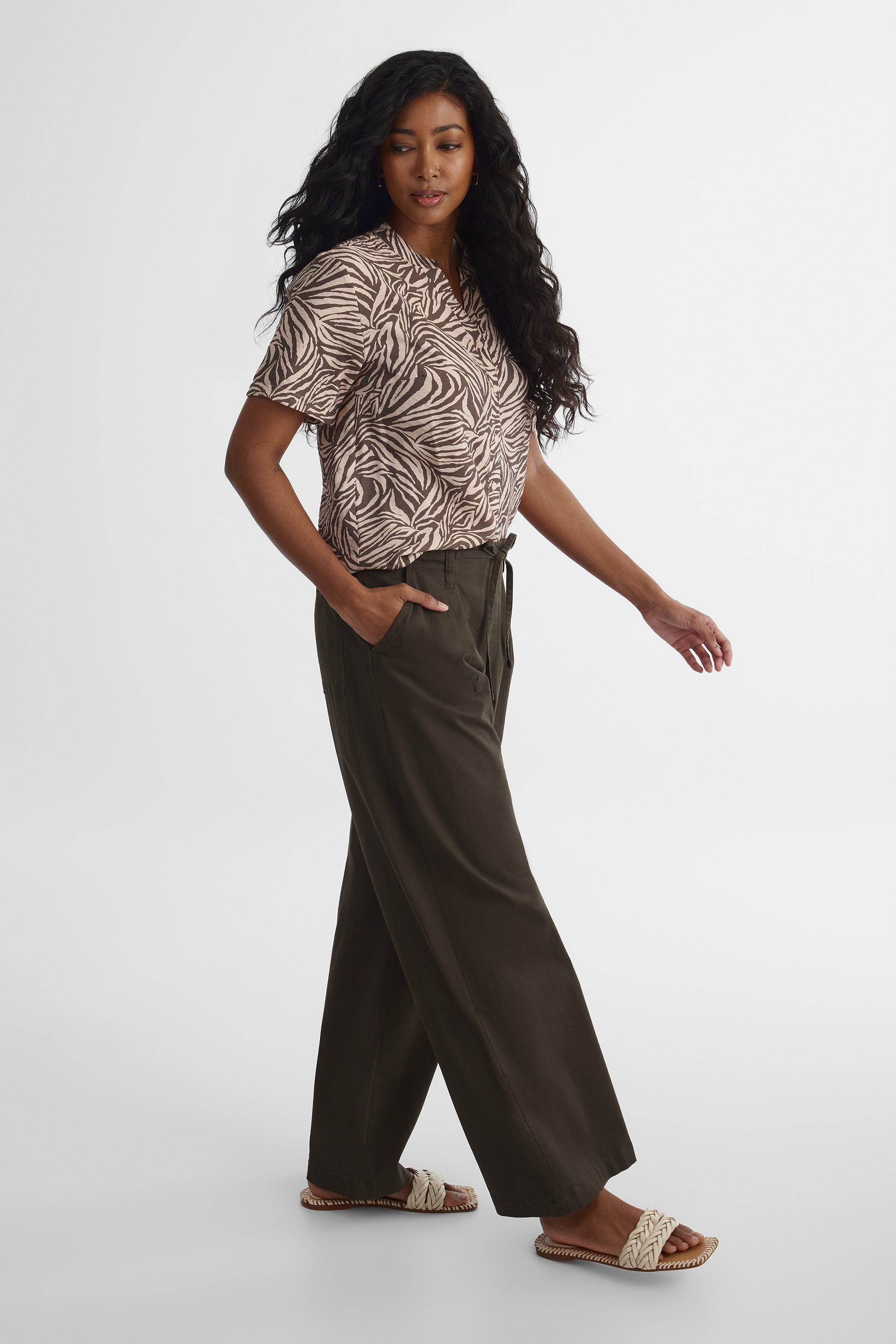 Chemisier manches courtes uni – Femme && KAKI/MULTI